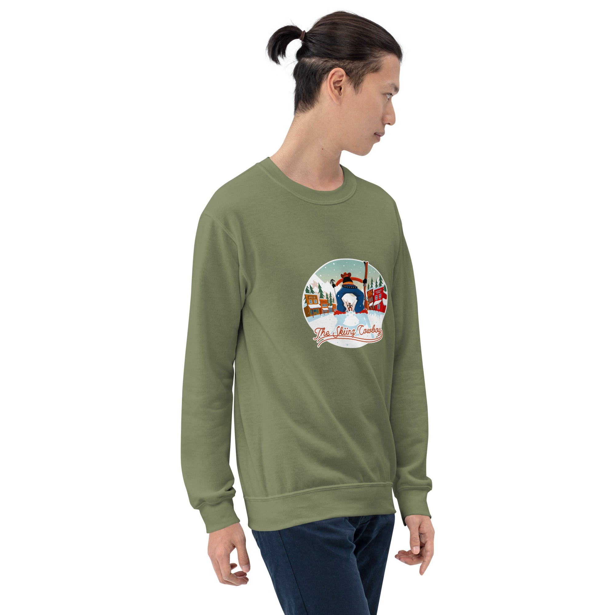 Sweat Unisexe à Col Rond Ski Fight at OK Corral sur couleurs foncées (face & dos)