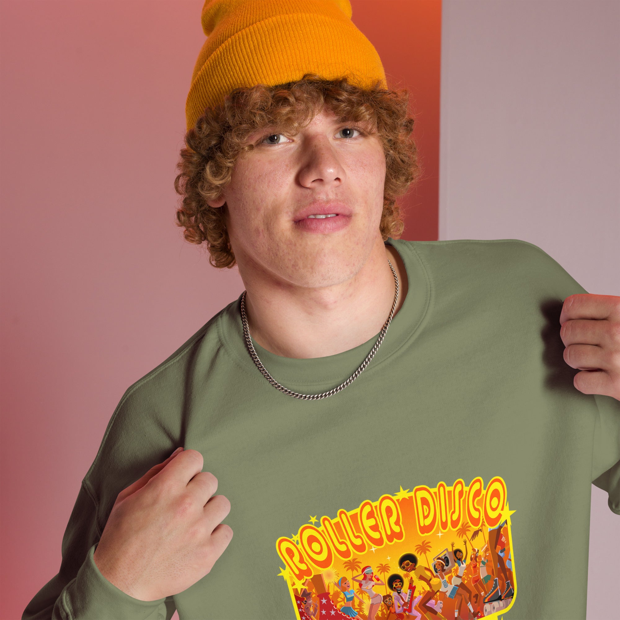 Sweat Unisexe à Col Rond Roller Disco 1975 sur couleurs foncées (face & dos)