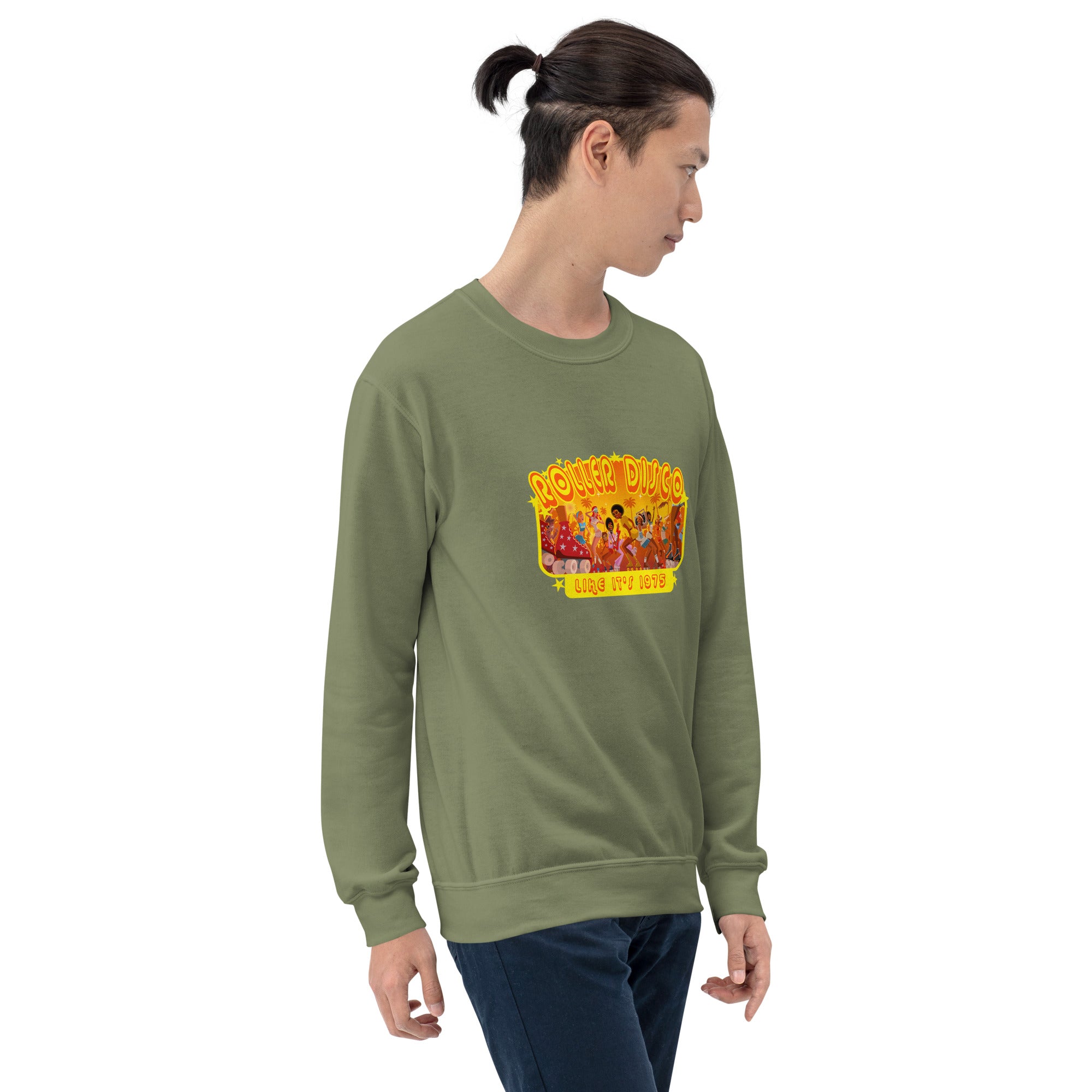 Sweat Unisexe à Col Rond Roller Disco 1975 sur couleurs foncées (face & dos)