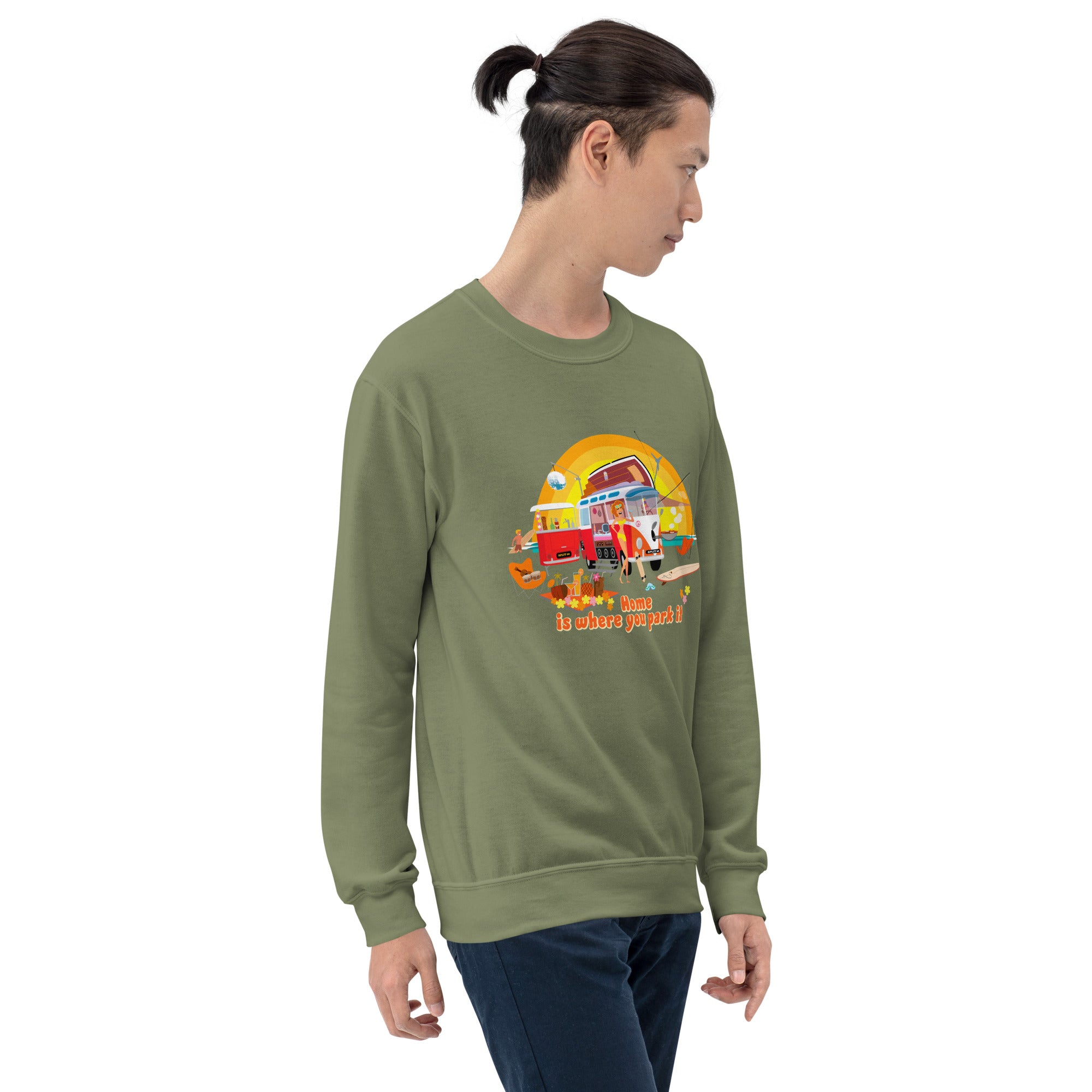 Sweat Unisexe à Col Rond Ultra Combi Home is where you park it sur couleurs foncées
