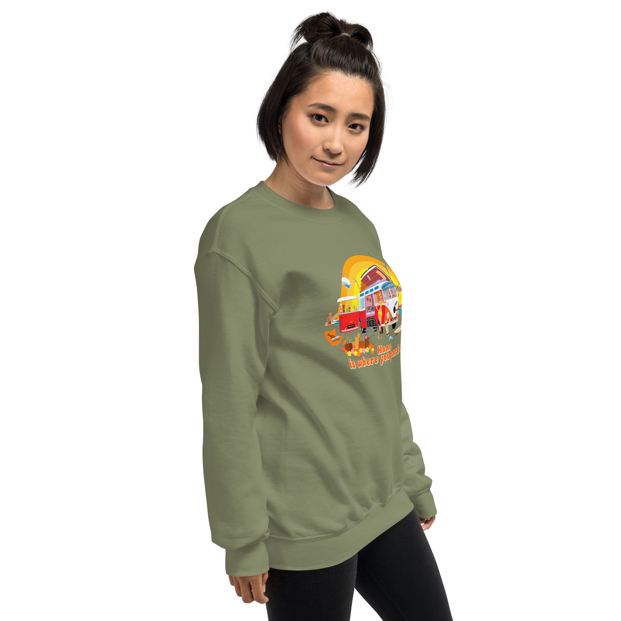 Sweat Unisexe à Col Rond Ultra Combi Home is where you park it sur couleurs foncées