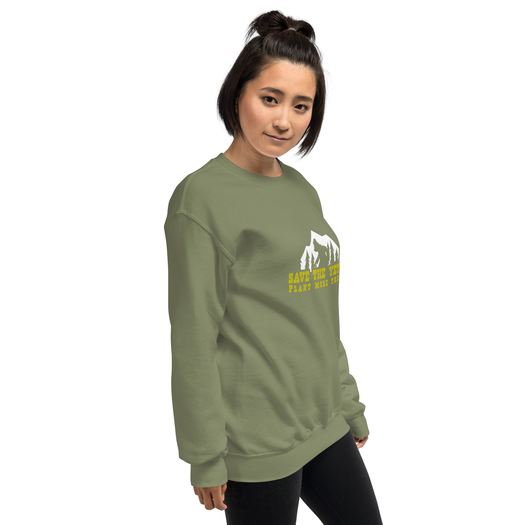 Unisex Sweatshirt Save the Yetis, Plant more Trees on dark colors