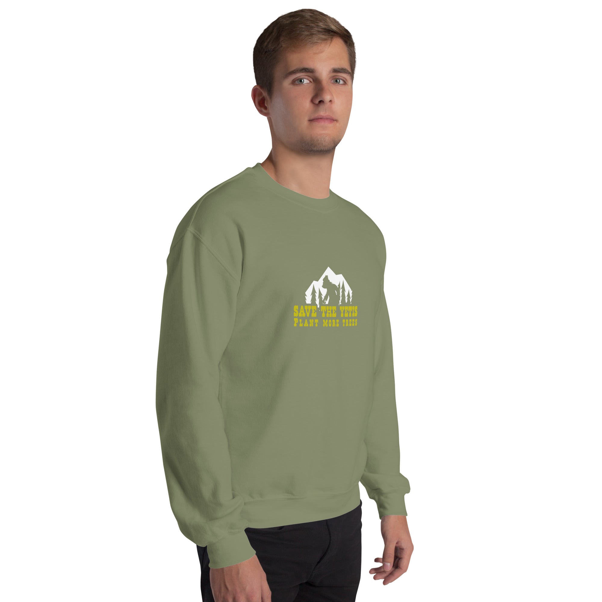 Unisex Sweatshirt Save the Yetis, Plant more Trees on dark colors