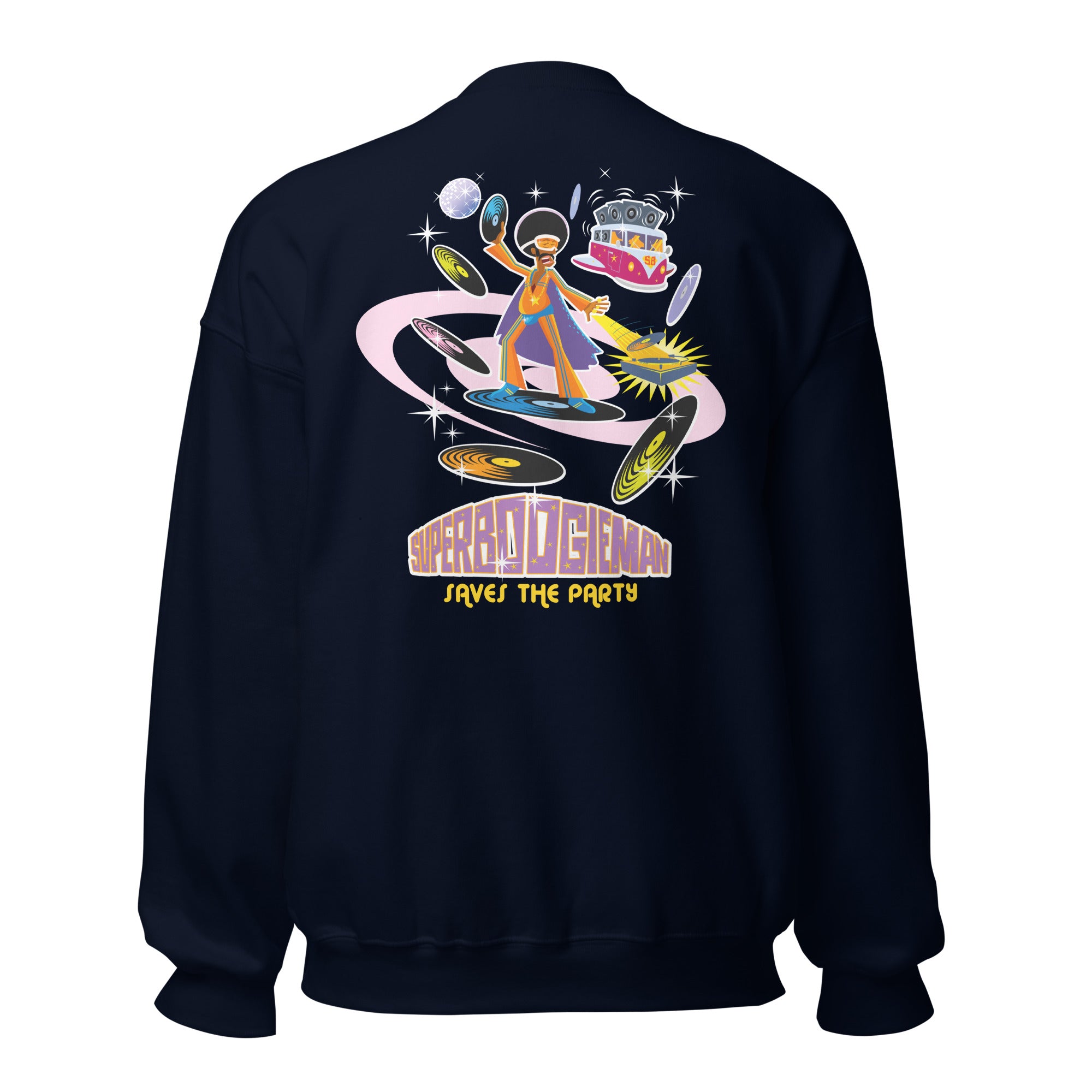 Sweat Unisexe à Col Rond Superboogieman sur couleurs foncées (face & dos)