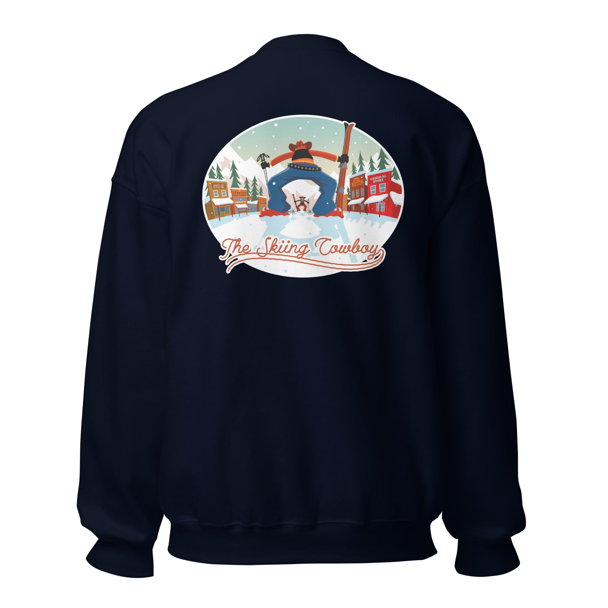 Sweat Unisexe à Col Rond Ski Fight at OK Corral sur couleurs foncées (face & dos)