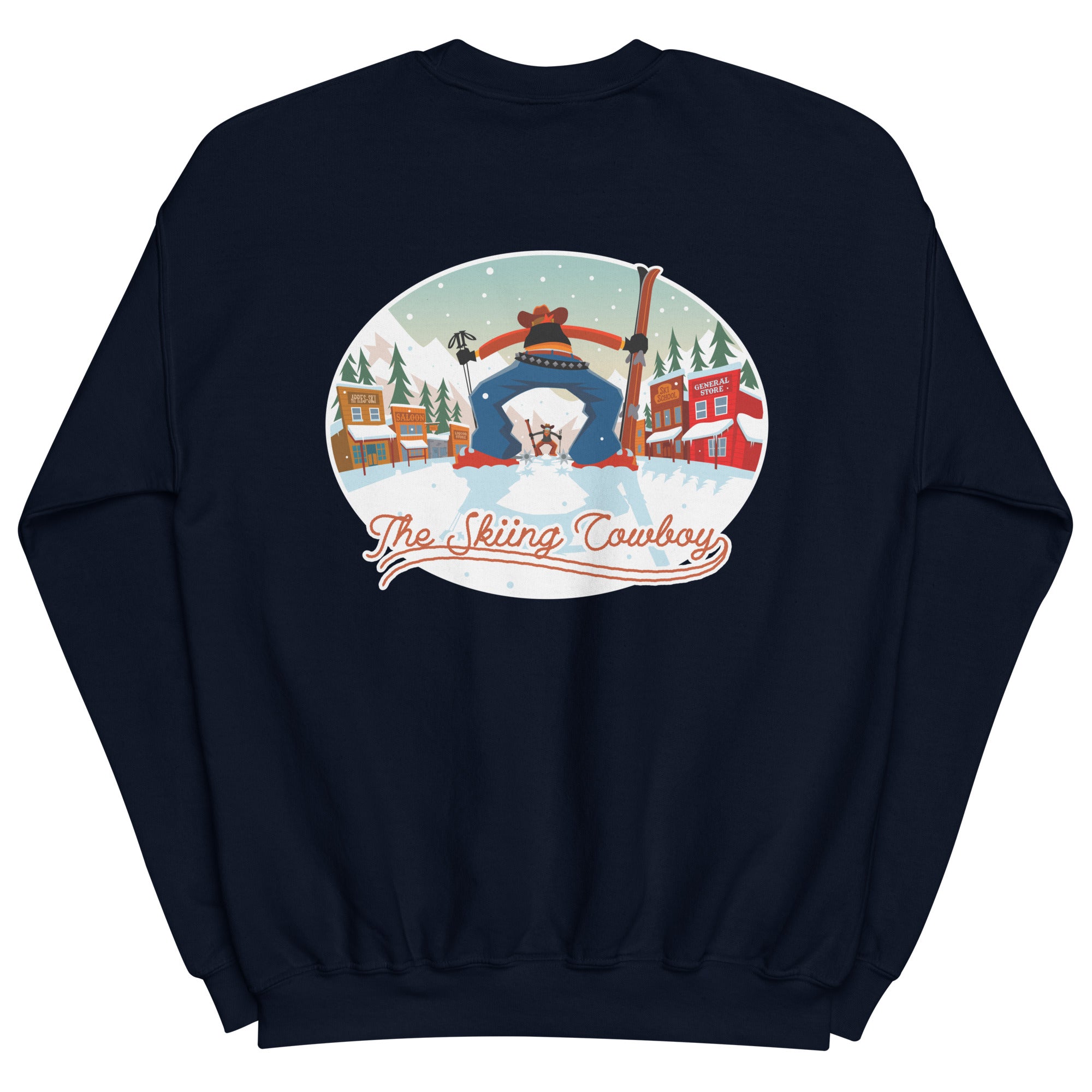 Sweat Unisexe à Col Rond Ski Fight at OK Corral sur couleurs foncées (face & dos)