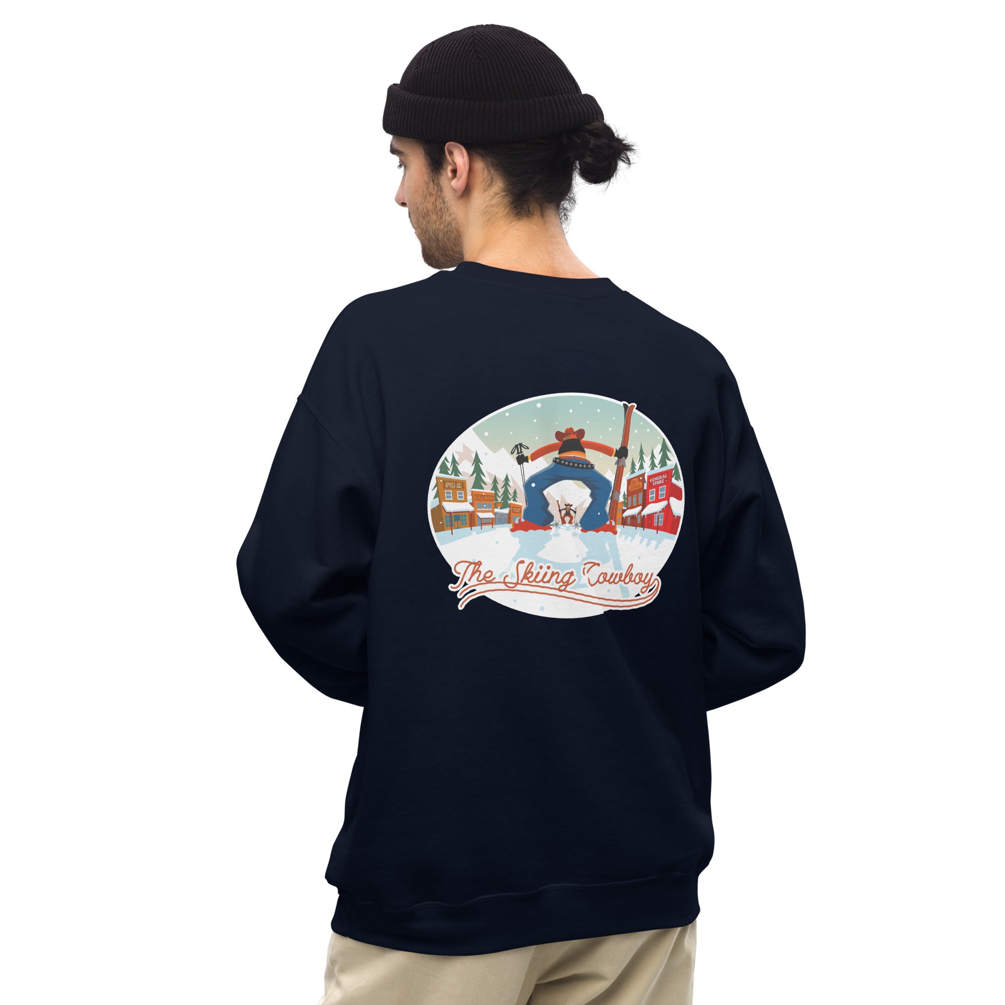 Sweat Unisexe à Col Rond Ski Fight at OK Corral sur couleurs foncées (face & dos)