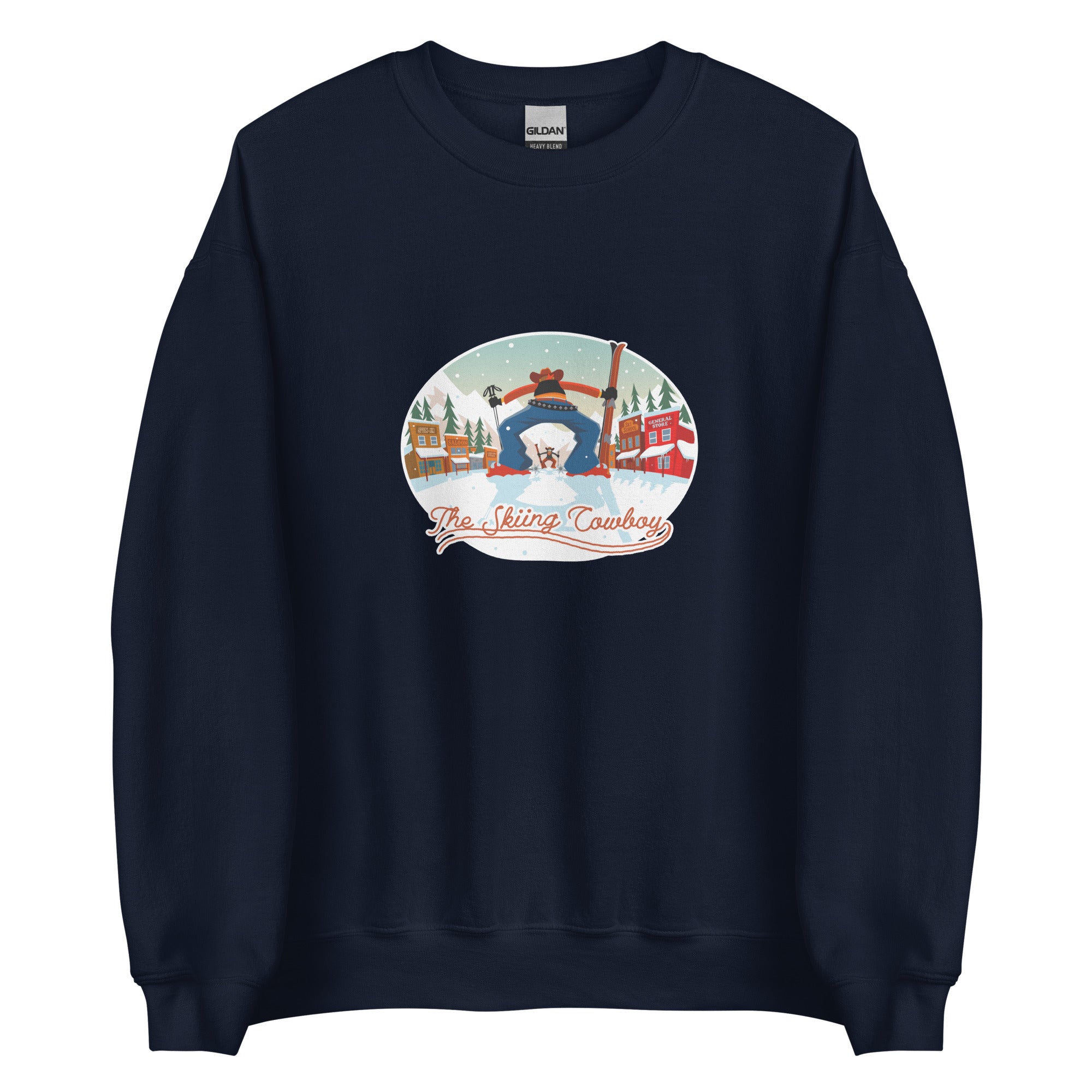 Sweat Unisexe à Col Rond Ski Fight at OK Corral sur couleurs foncées (face & dos)