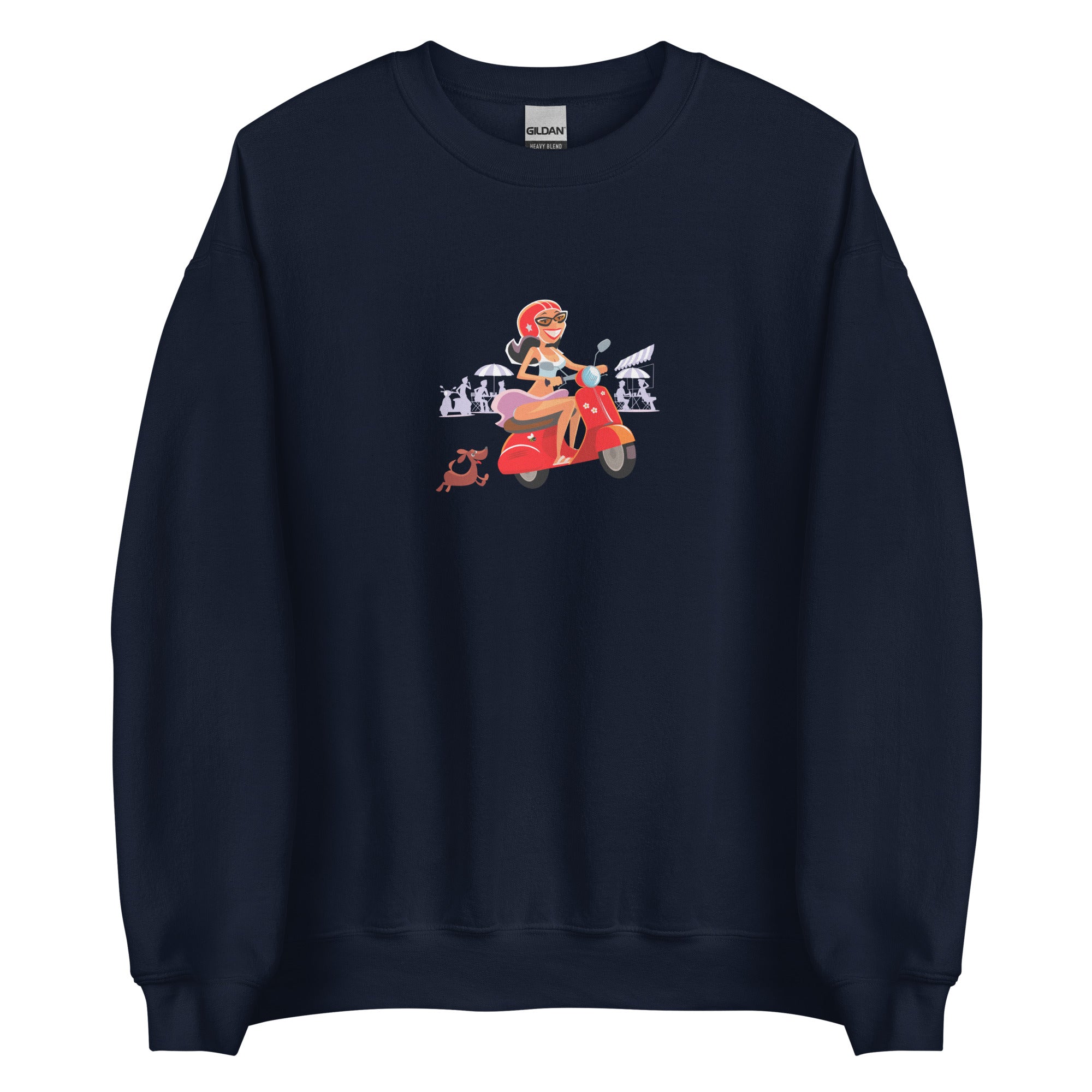 Unisex Sweatshirt Vespa Girl in St Tropez on dark colors