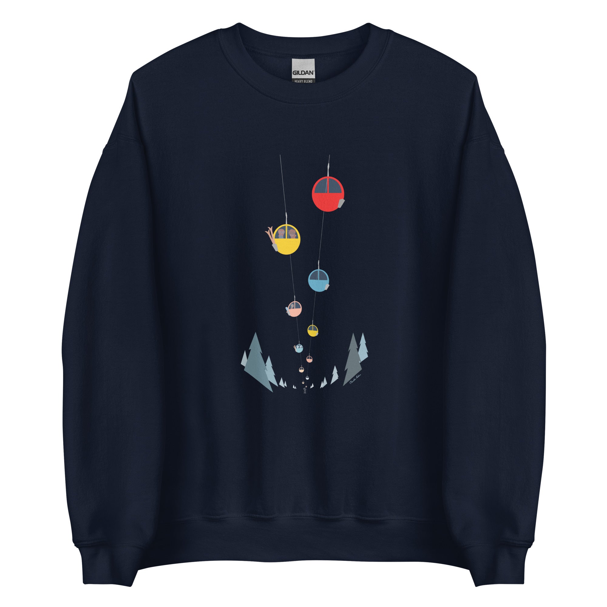 Sweat Unisexe à Col Rond Gondolas in the mist sur couleurs foncées