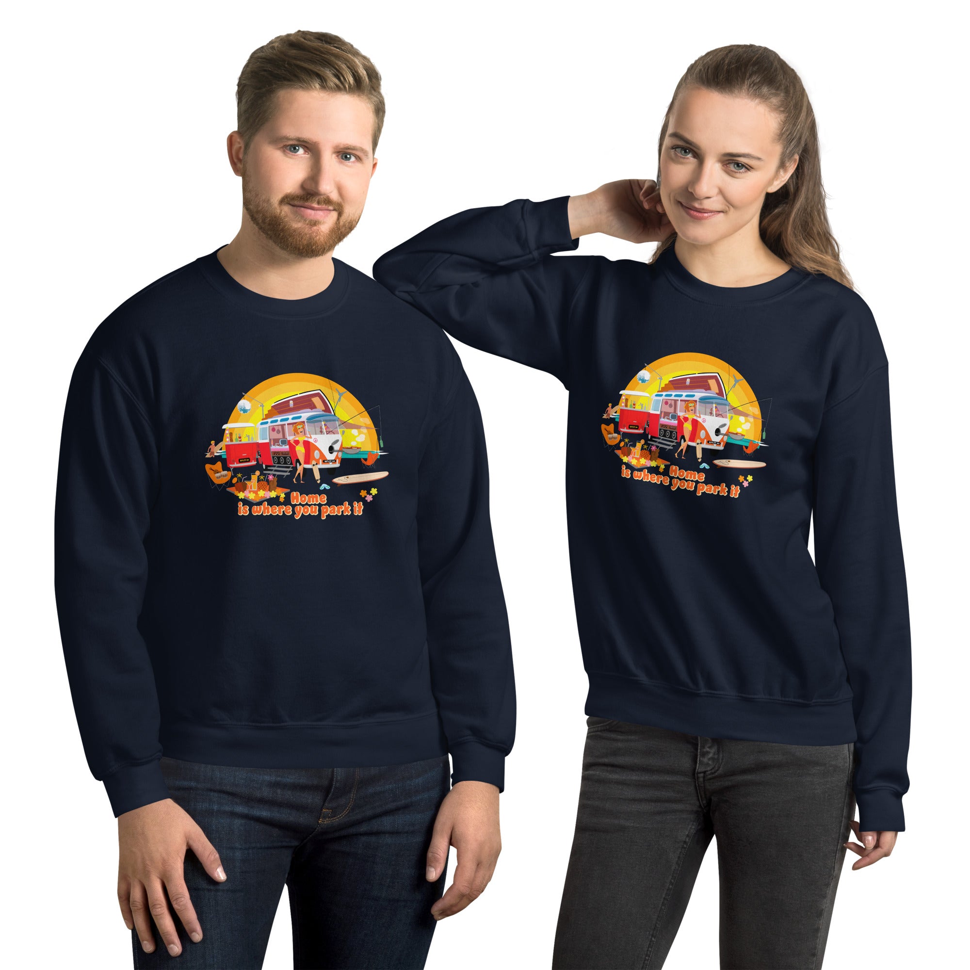 Sweat Unisexe à Col Rond Ultra Combi Home is where you park it sur couleurs foncées