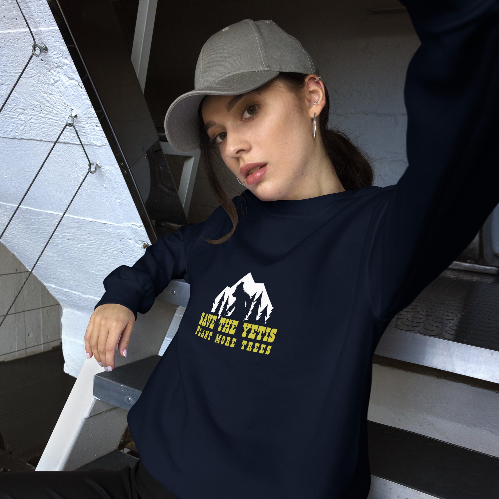 Unisex Sweatshirt Save the Yetis, Plant more Trees on dark colors