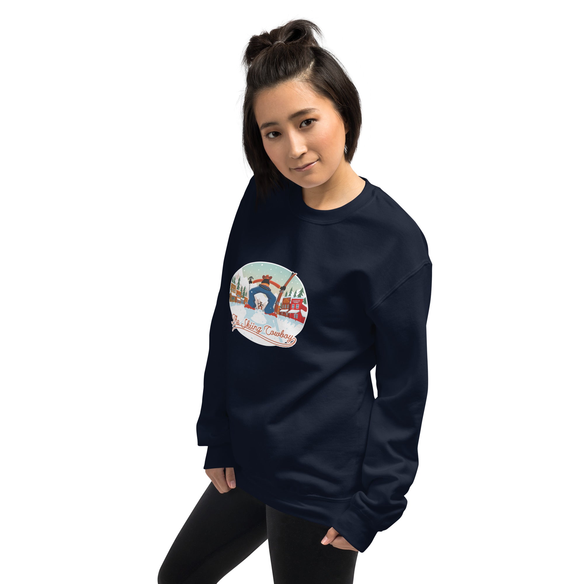 Sweat Unisexe à Col Rond Ski Fight at OK Corral sur couleurs foncées (face & dos)