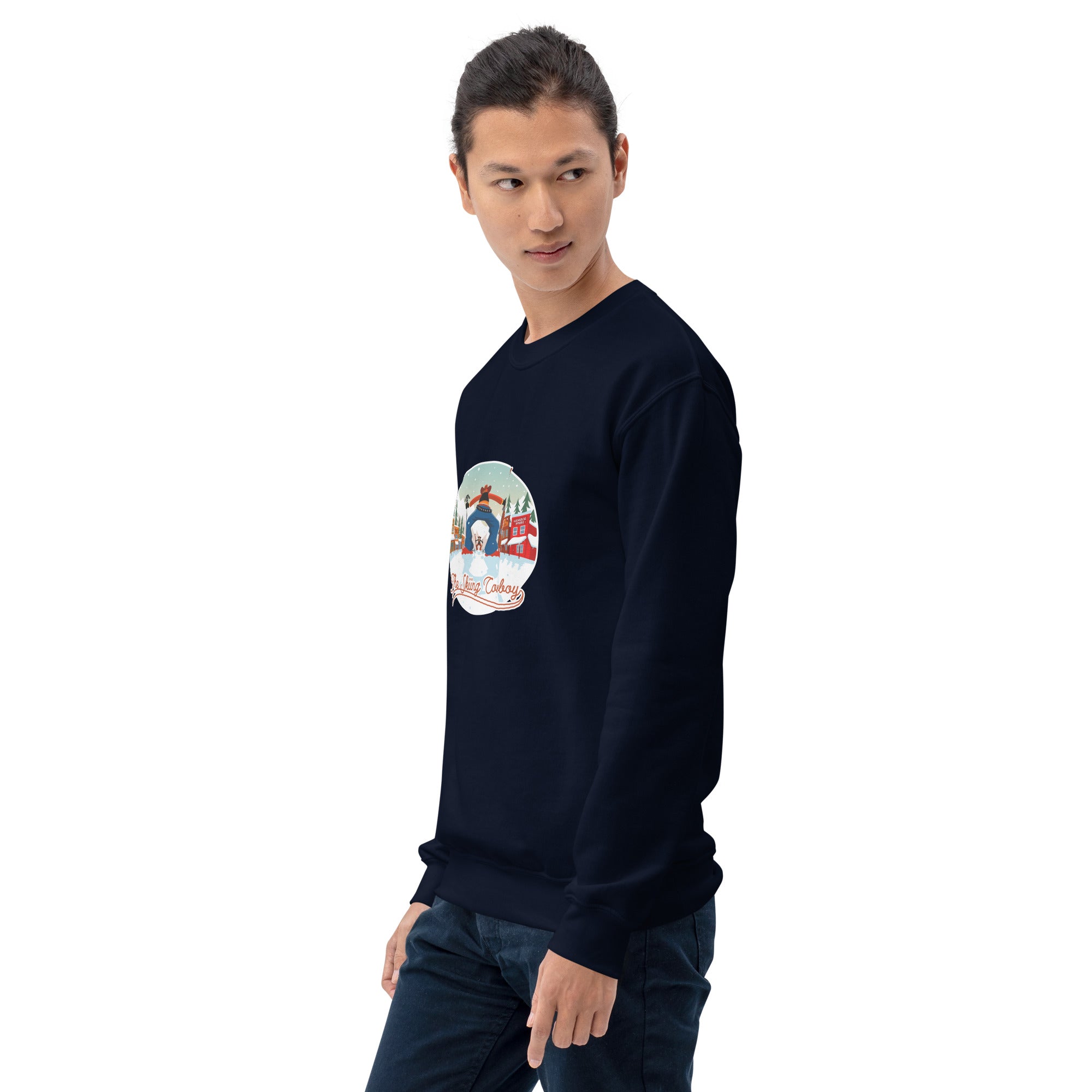 Sweat Unisexe à Col Rond Ski Fight at OK Corral sur couleurs foncées (face & dos)