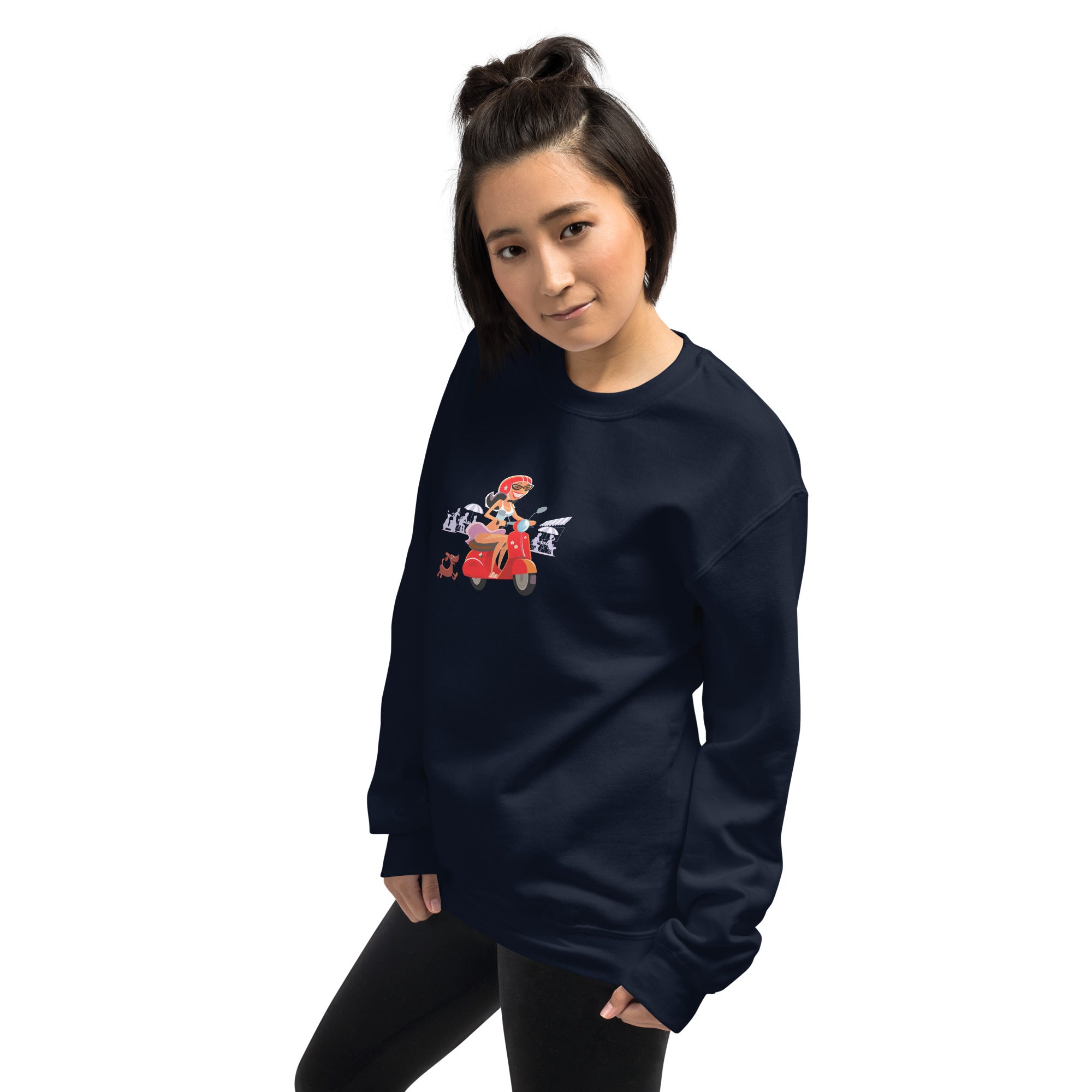 Unisex Sweatshirt Vespa Girl in St Tropez on dark colors