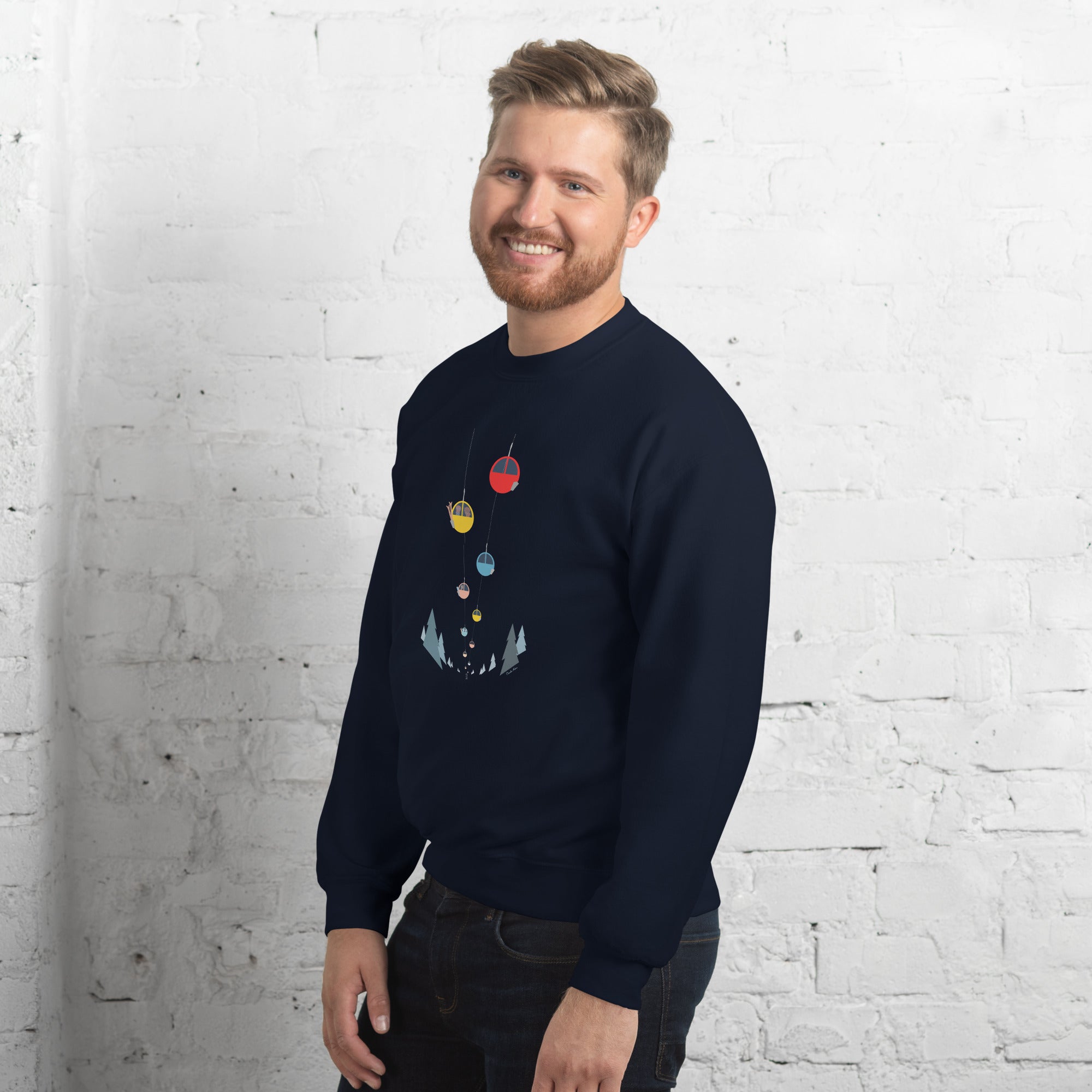 Sweat Unisexe à Col Rond Gondolas in the mist sur couleurs foncées