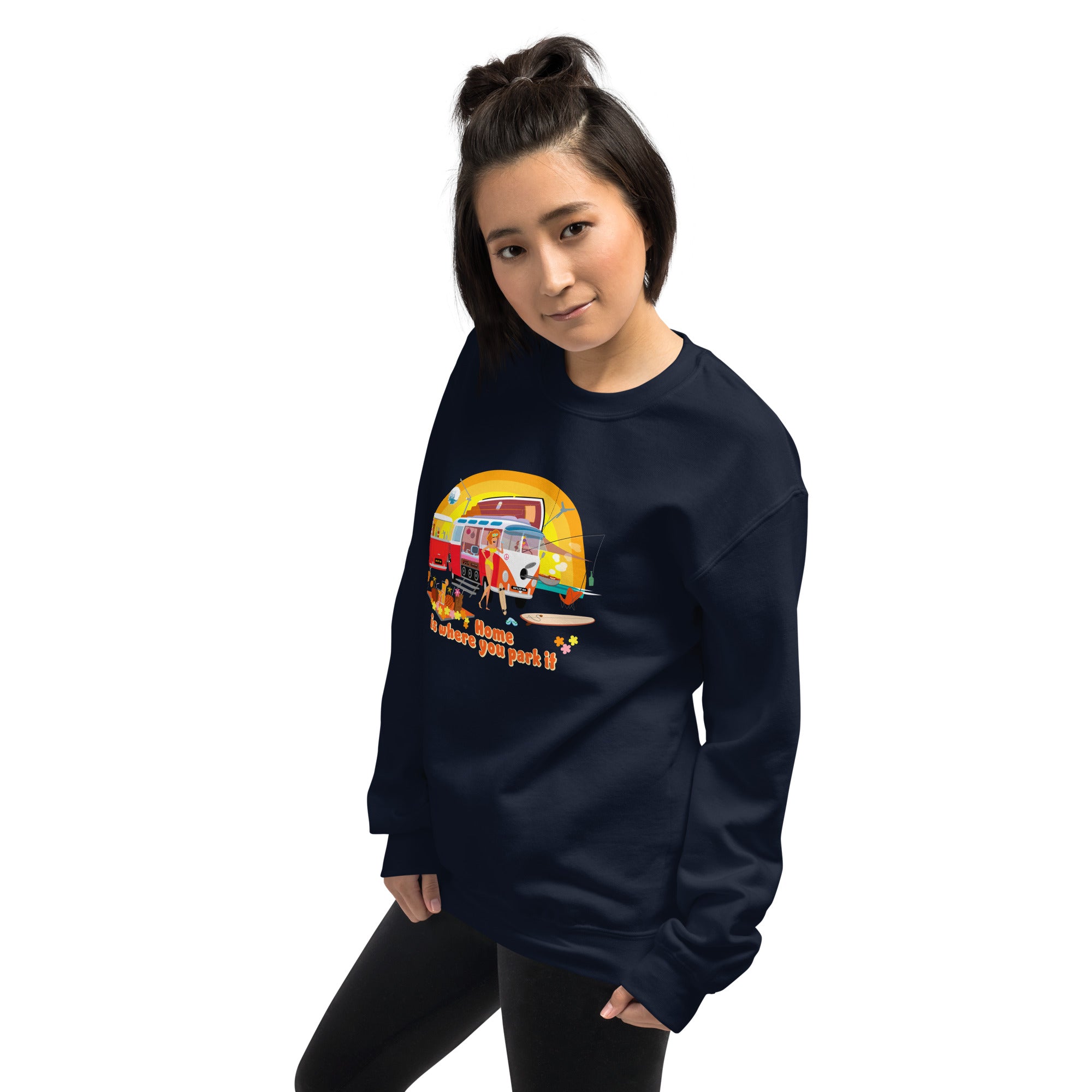 Sweat Unisexe à Col Rond Ultra Combi Home is where you park it sur couleurs foncées