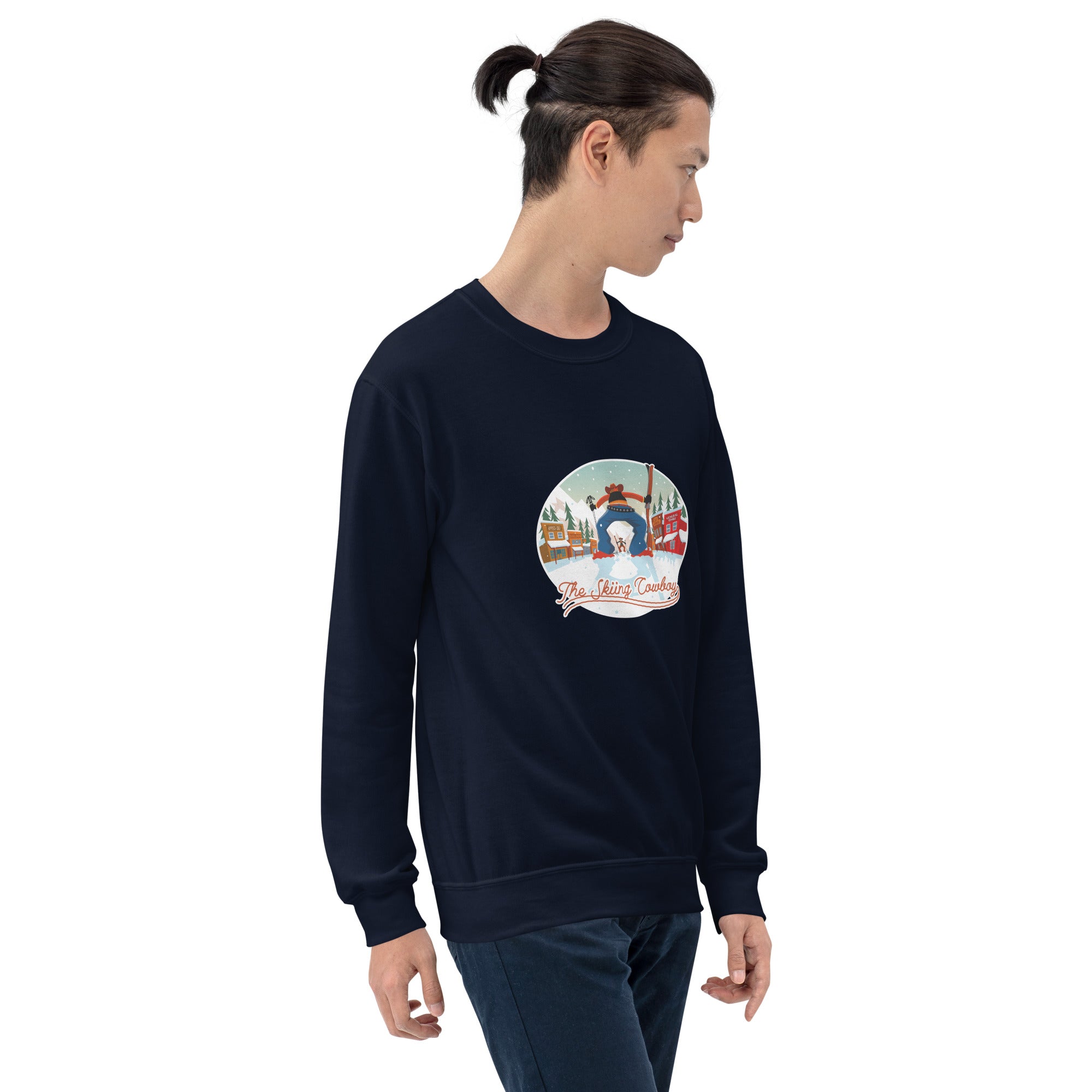 Sweat Unisexe à Col Rond Ski Fight at OK Corral sur couleurs foncées (face & dos)