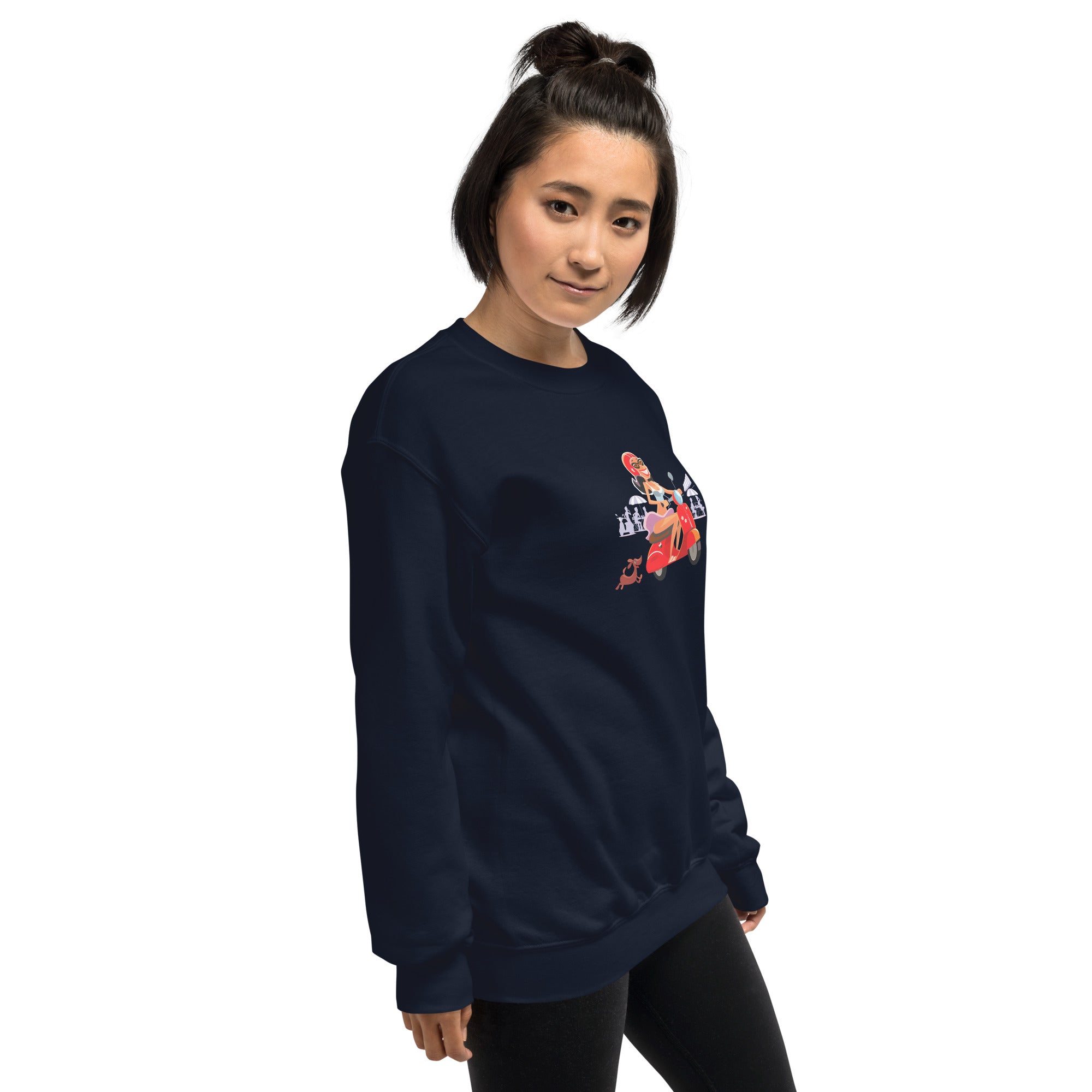 Unisex Sweatshirt Vespa Girl in St Tropez on dark colors