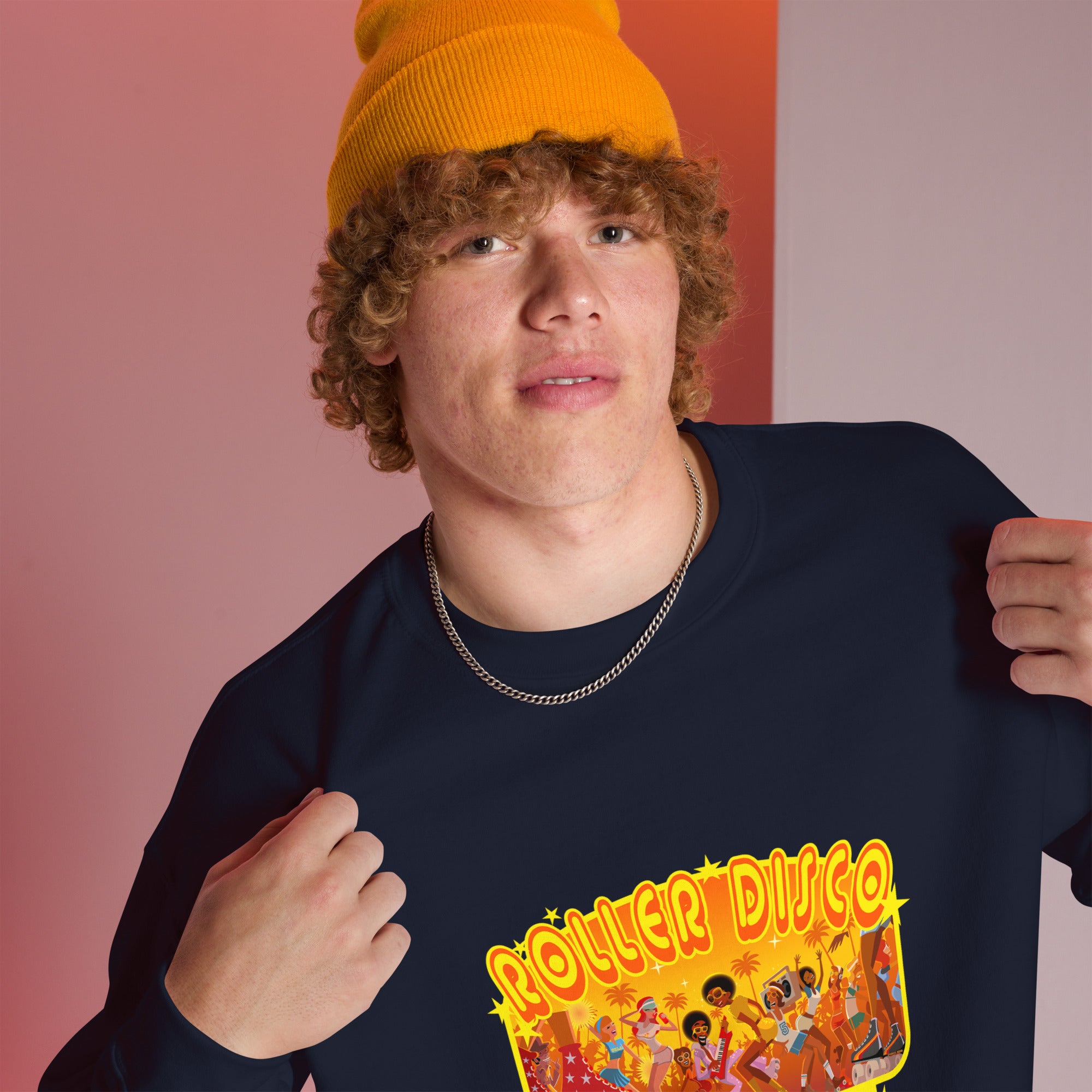 Sweat Unisexe à Col Rond Roller Disco 1975 sur couleurs foncées (face & dos)