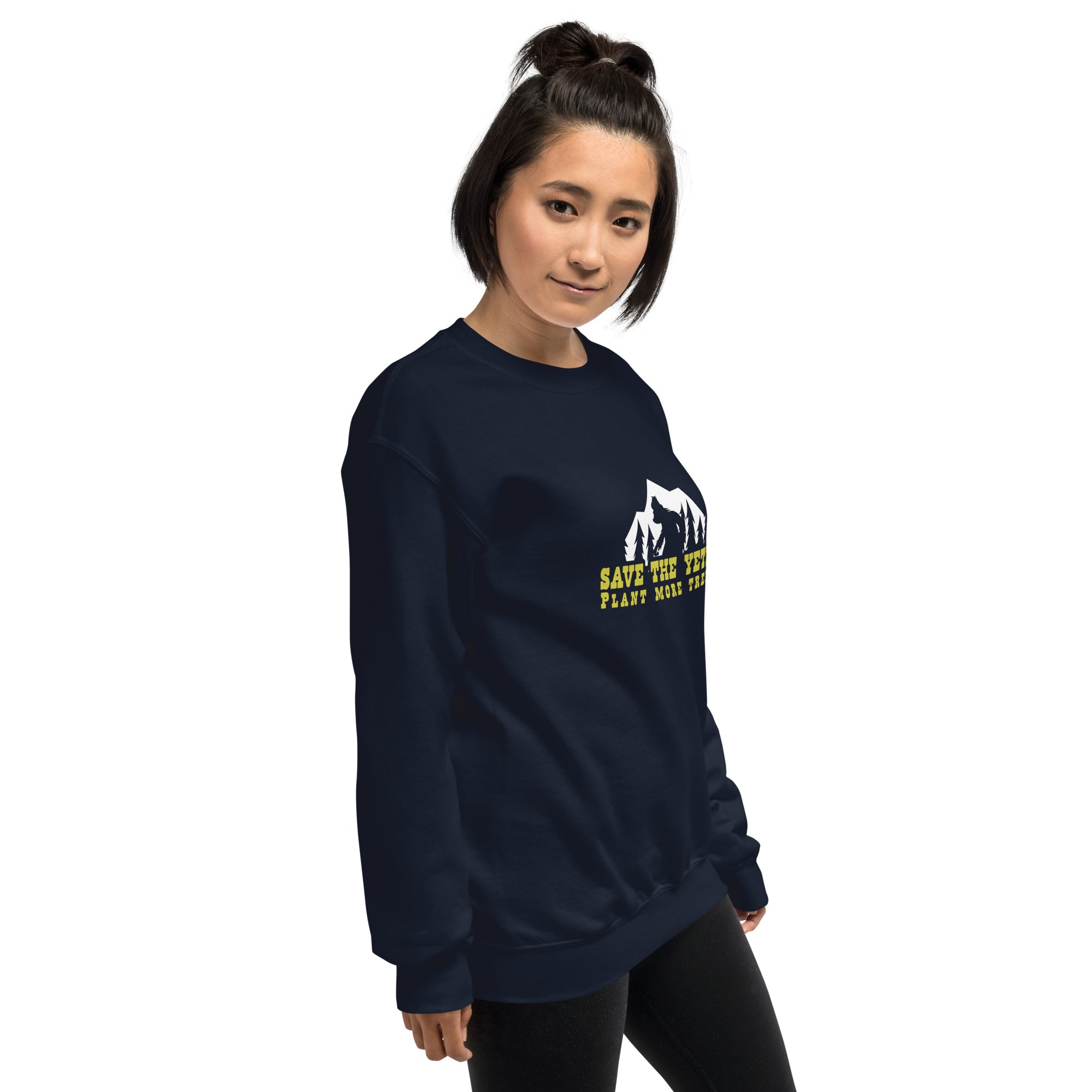Unisex Sweatshirt Save the Yetis, Plant more Trees on dark colors