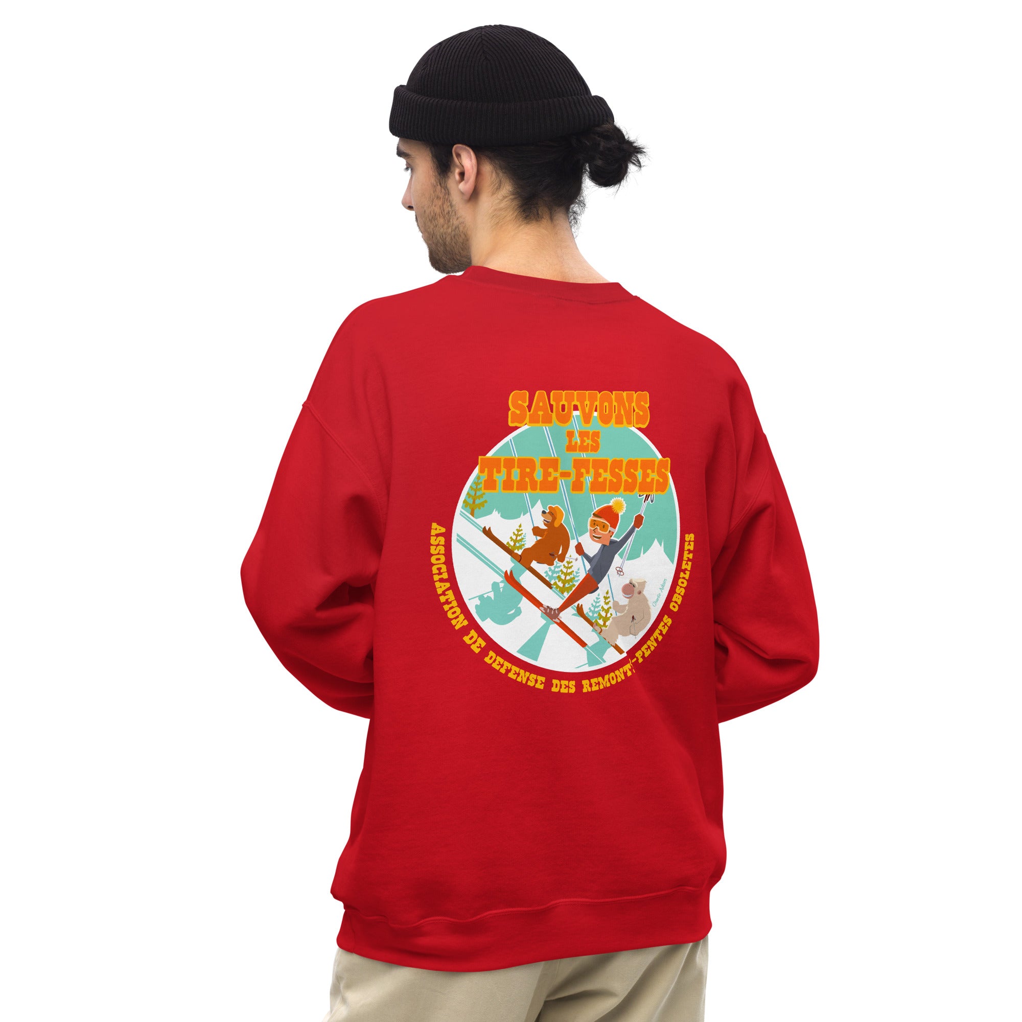 Sweat Unisexe à Col Rond Sauvons les Tires-fesses sur couleurs claires (face & dos)