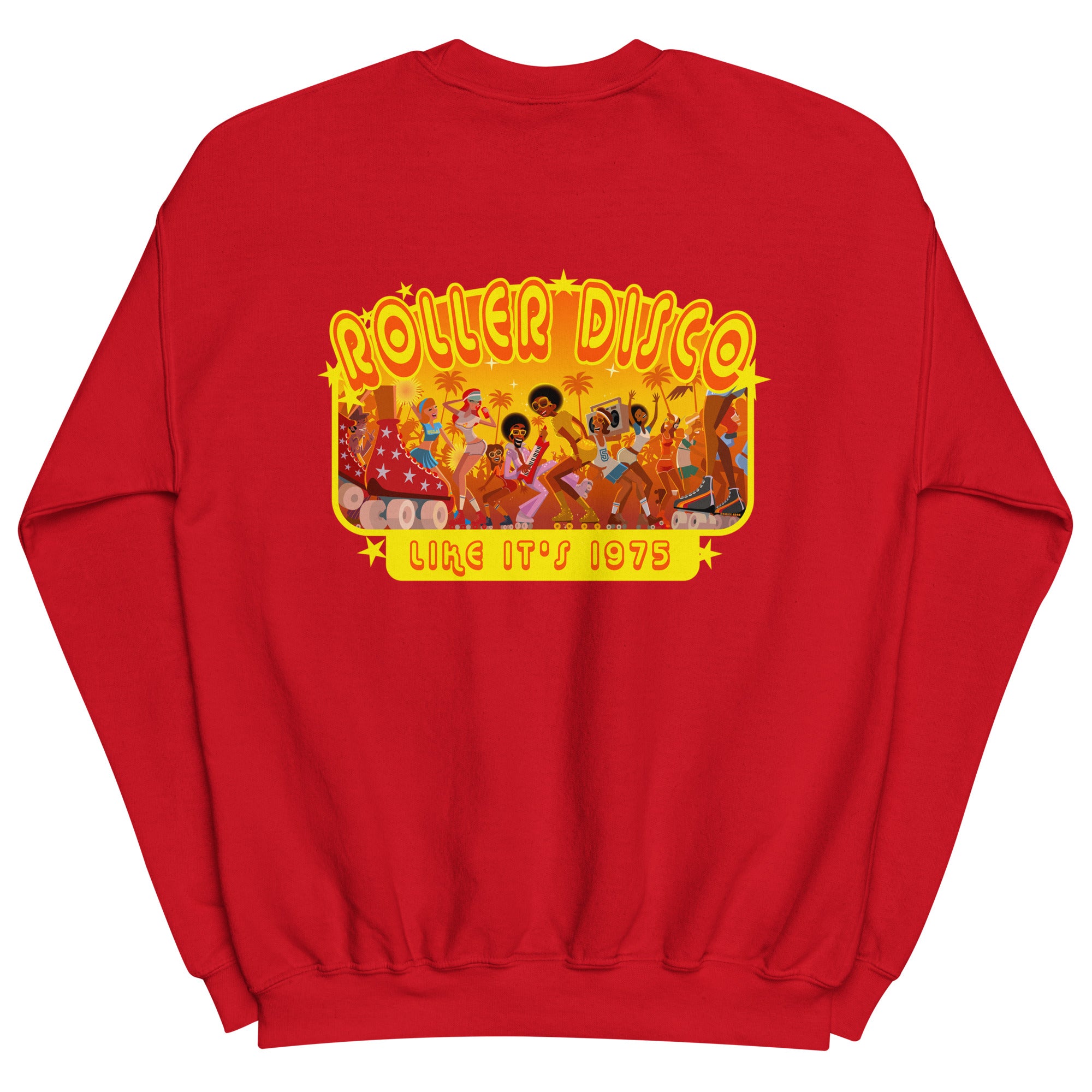 Sweat Unisexe à Col Rond Roller Disco 1975 sur couleurs claires (face & dos)