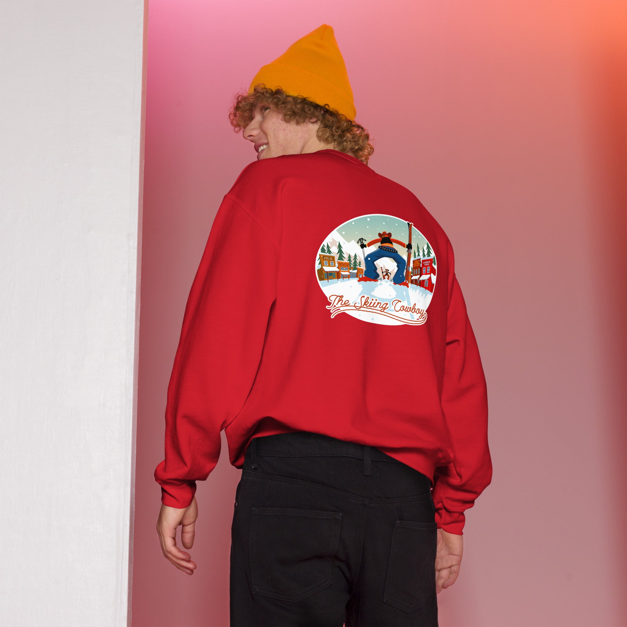 Sweat Unisexe à Col Rond Ski Fight at OK Corral sur couleurs claires (face & dos)