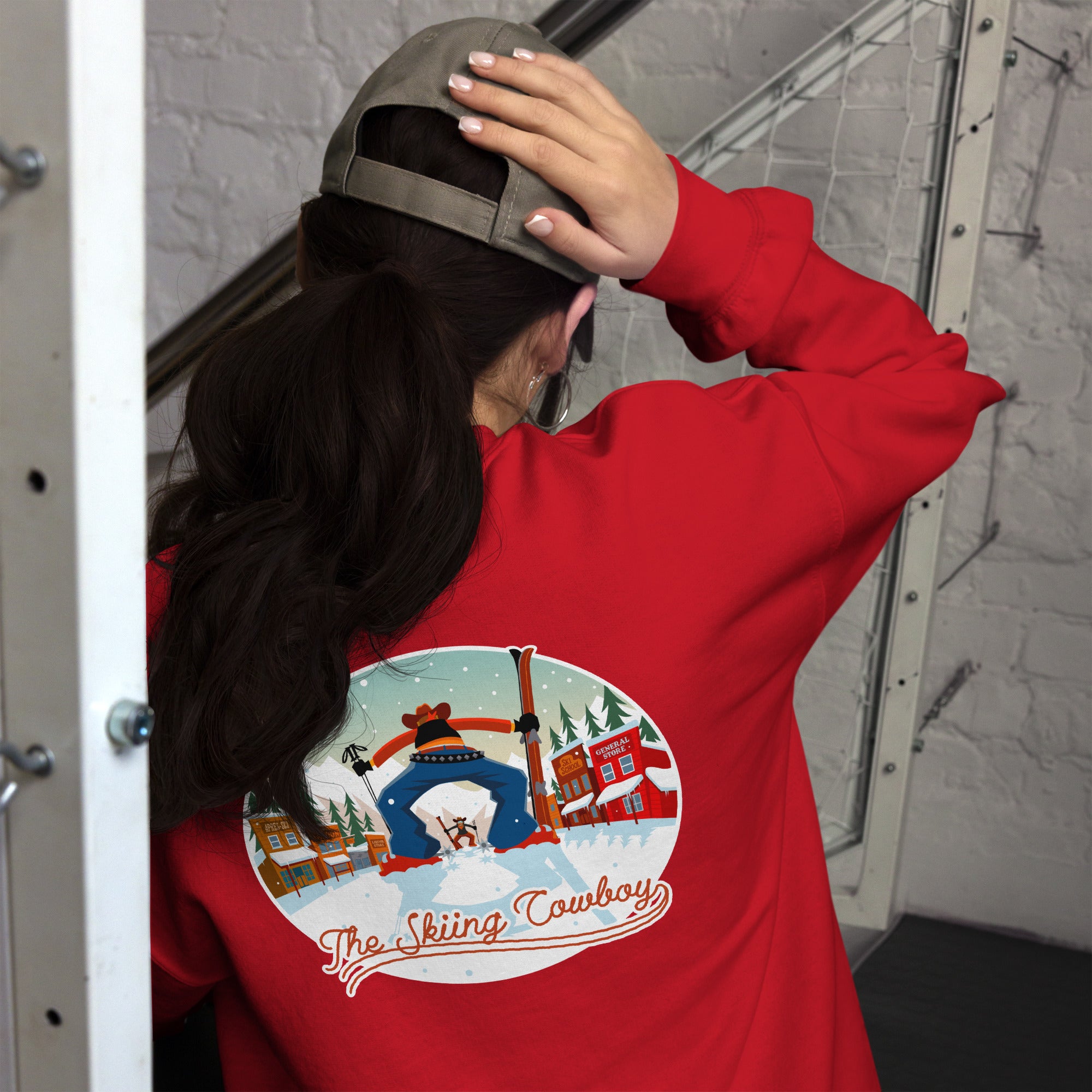 Sweat Unisexe à Col Rond Ski Fight at OK Corral sur couleurs claires (face & dos)