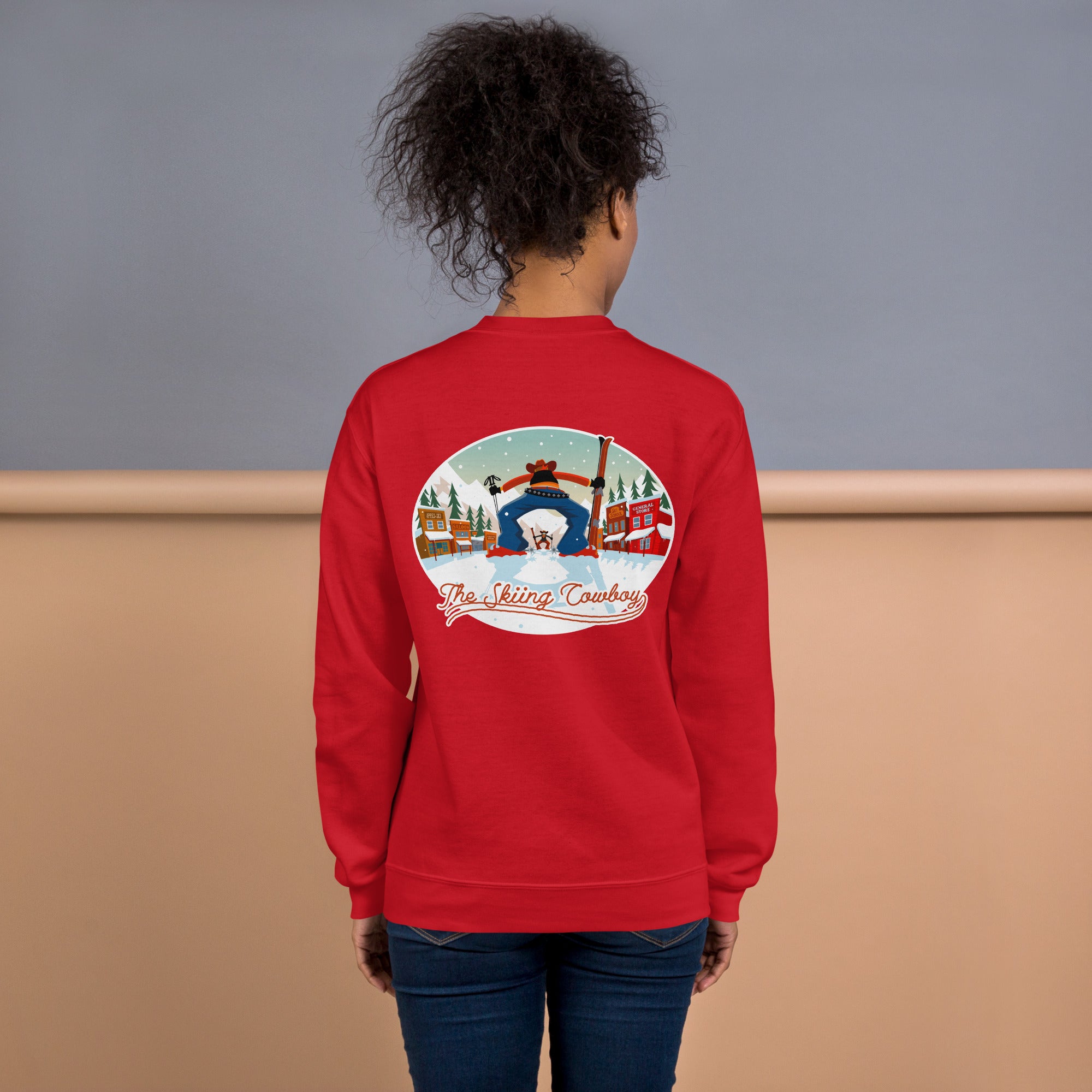 Sweat Unisexe à Col Rond Ski Fight at OK Corral sur couleurs claires (face & dos)