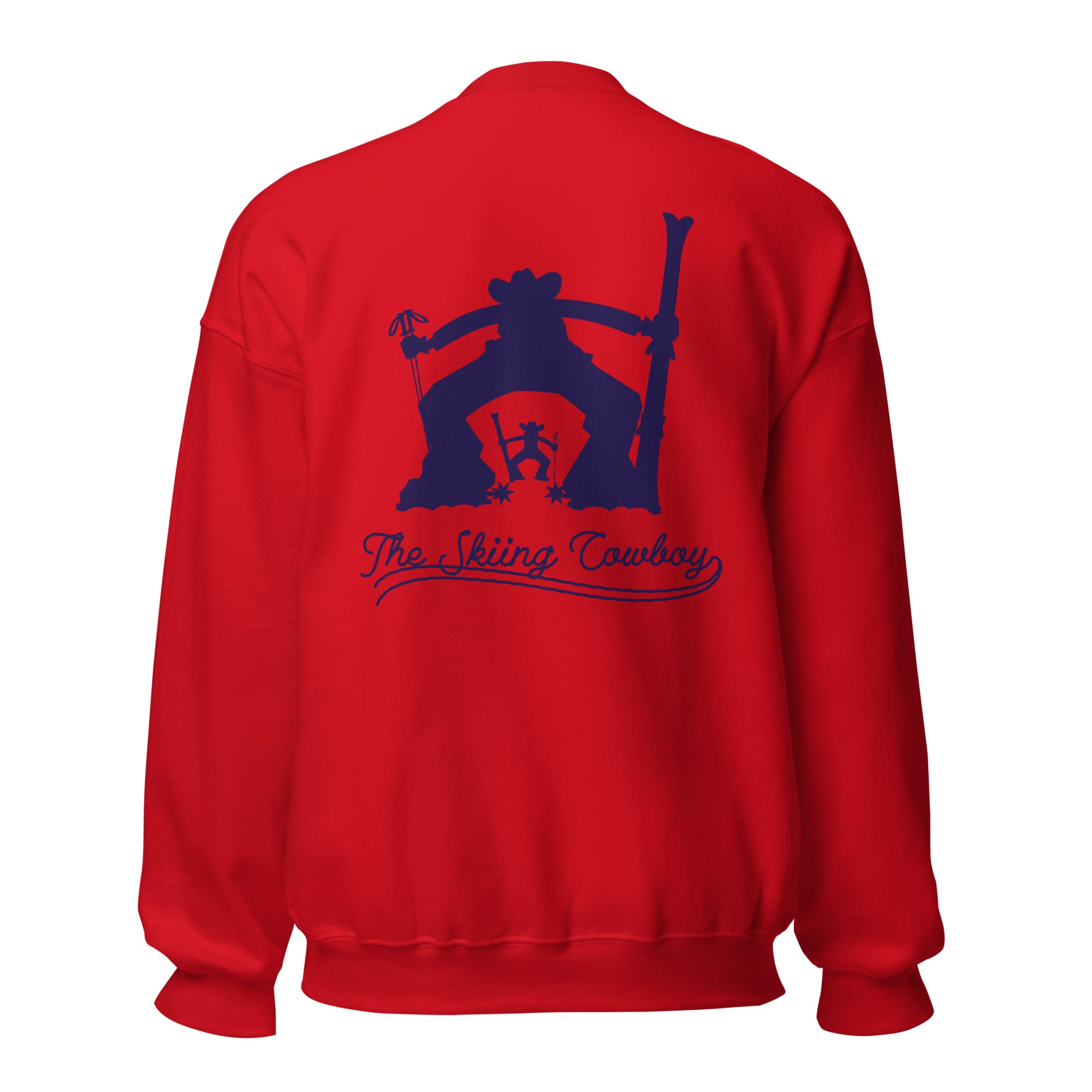 Sweat Unisexe à Col Rond Skiing Cowboy & Ski Fight at OK Corral Silhouette sur couleurs claires (face & dos)