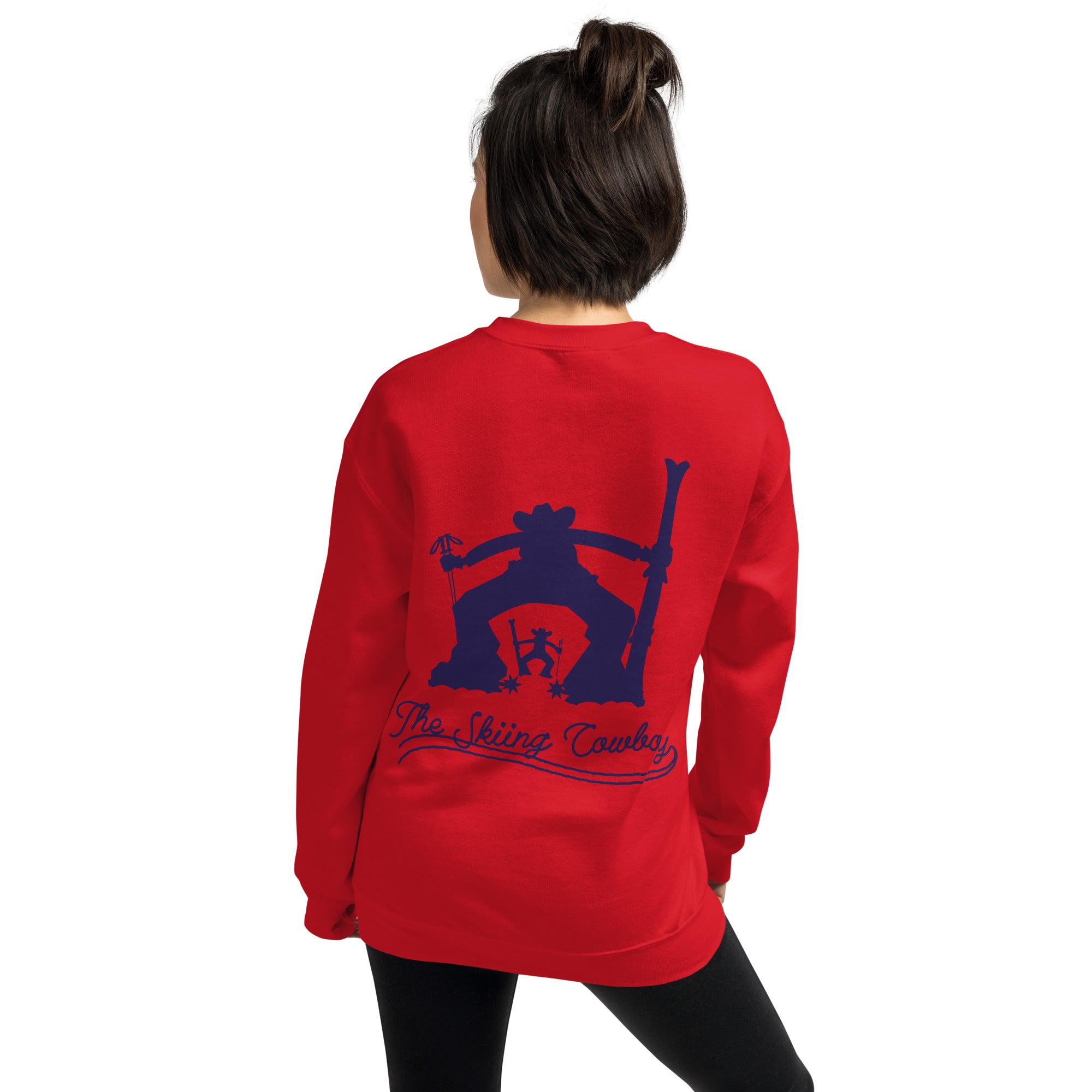 Sweat Unisexe à Col Rond Skiing Cowboy & Ski Fight at OK Corral Silhouette sur couleurs claires (face & dos)