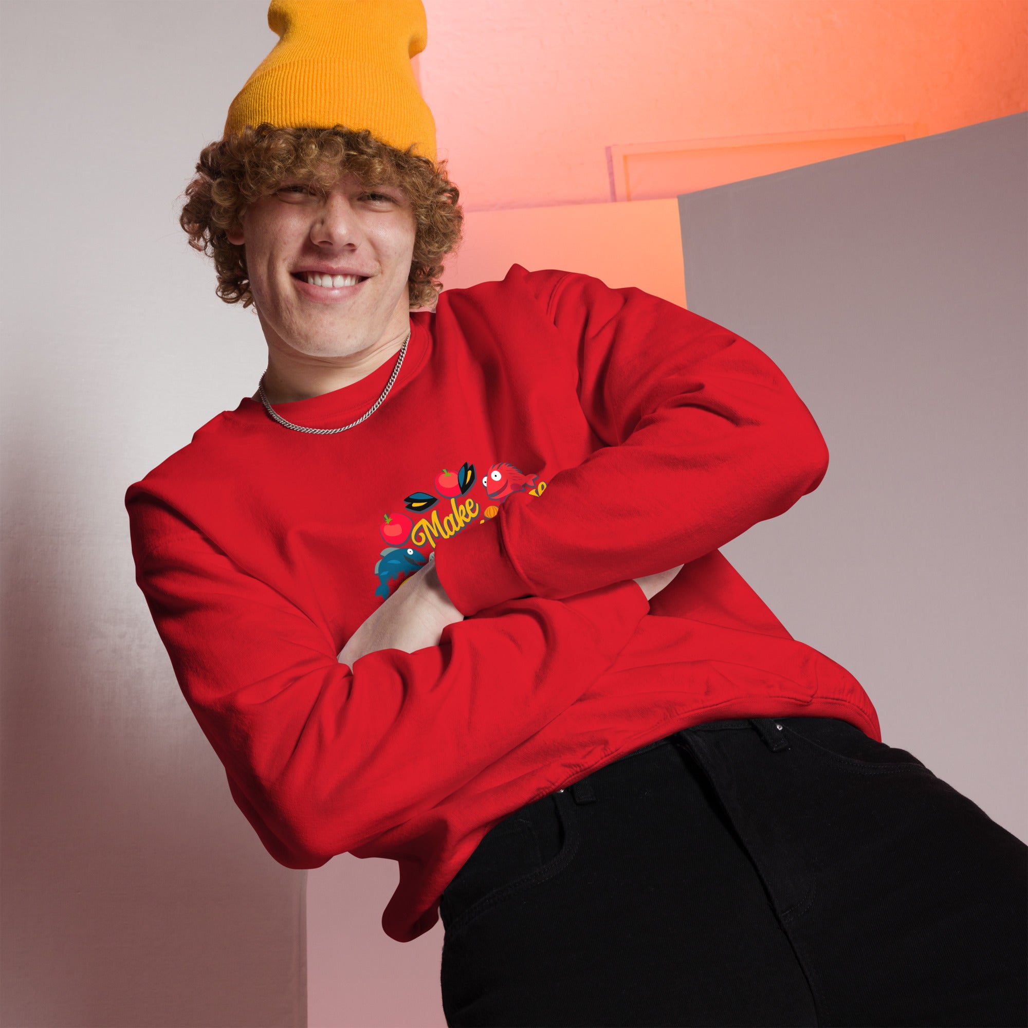 Sweat Unisexe à Col Rond Make Bouillabaisse Not War sur couleurs claires