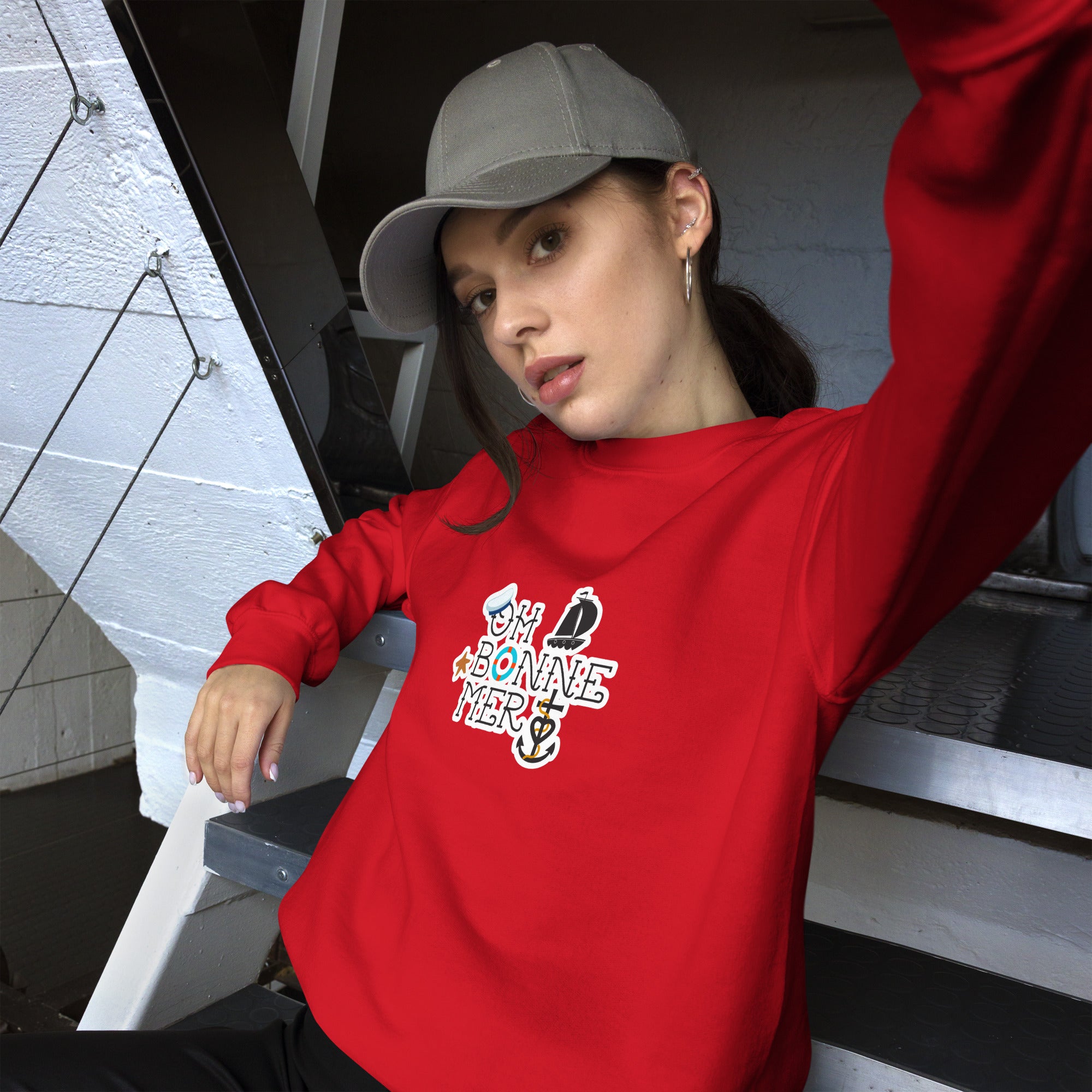 Sweat Unisexe à Col Rond Oh Bonne Mer 3 sur couleurs claires