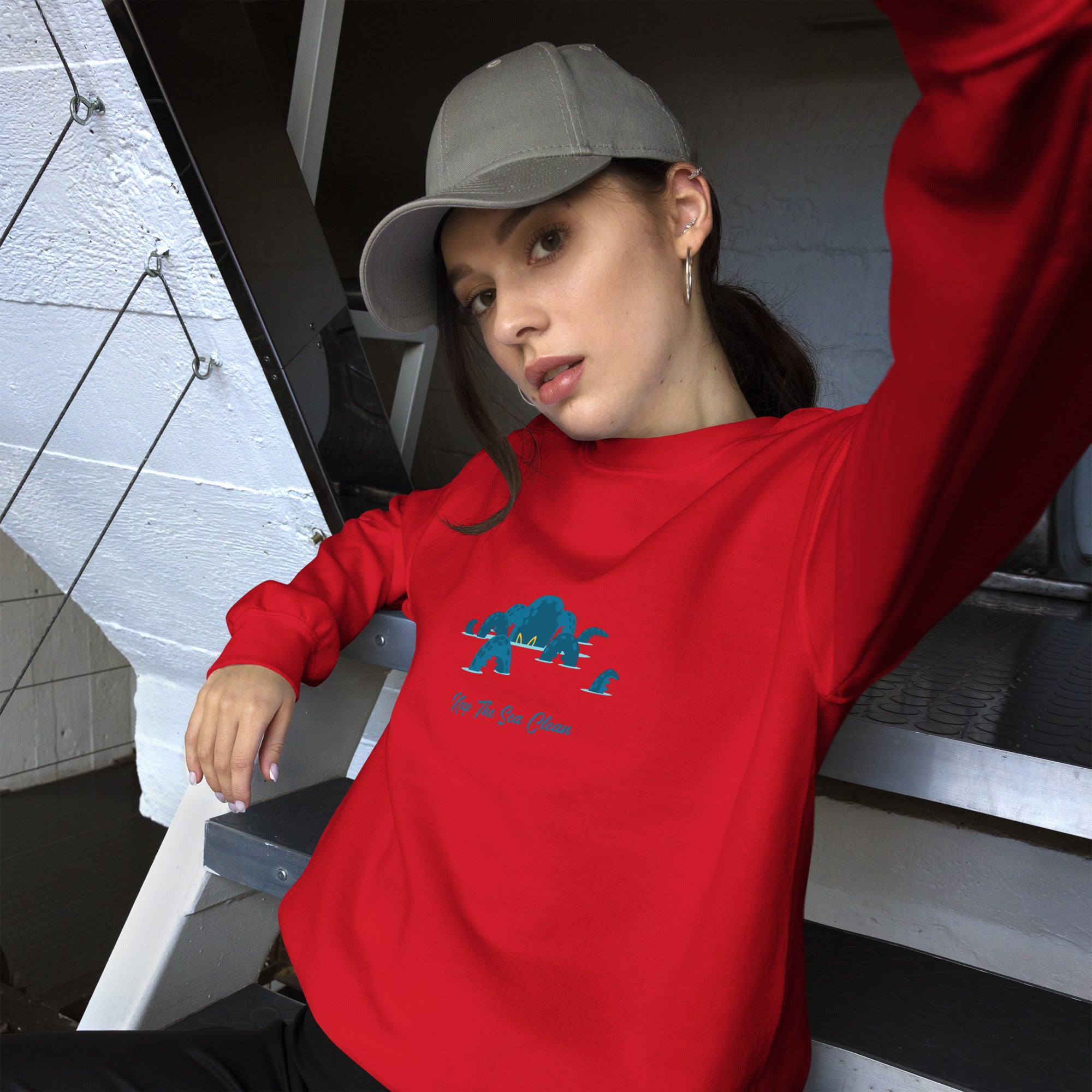 Sweat Unisexe à Col Rond Octopus Blue sur couleurs claires