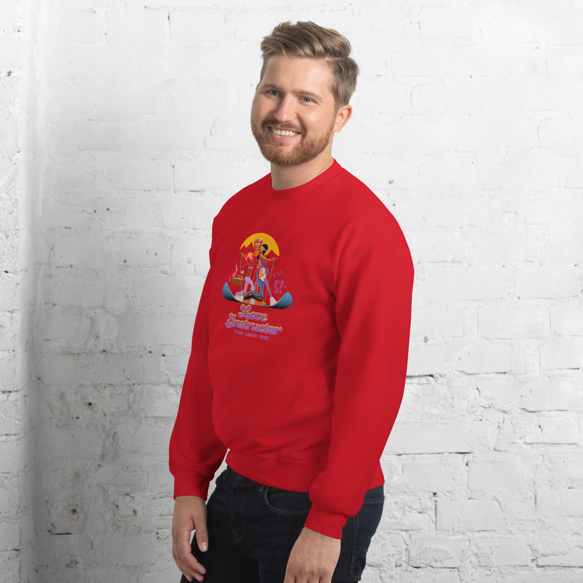 Sweat Unisexe à Col Rond Love Instructor First Lesson free sur couleurs claires