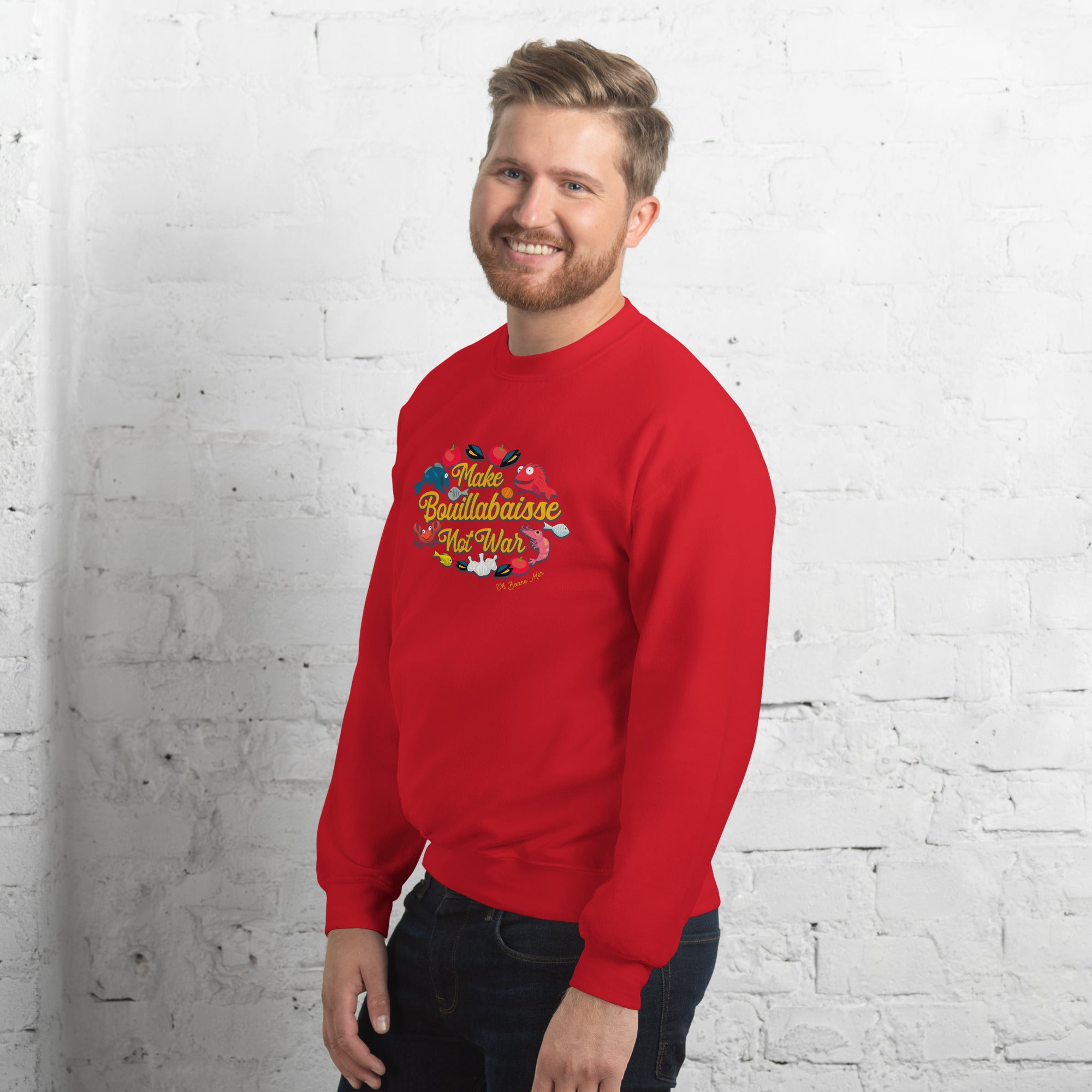 Sweat Unisexe à Col Rond Make Bouillabaisse Not War sur couleurs claires