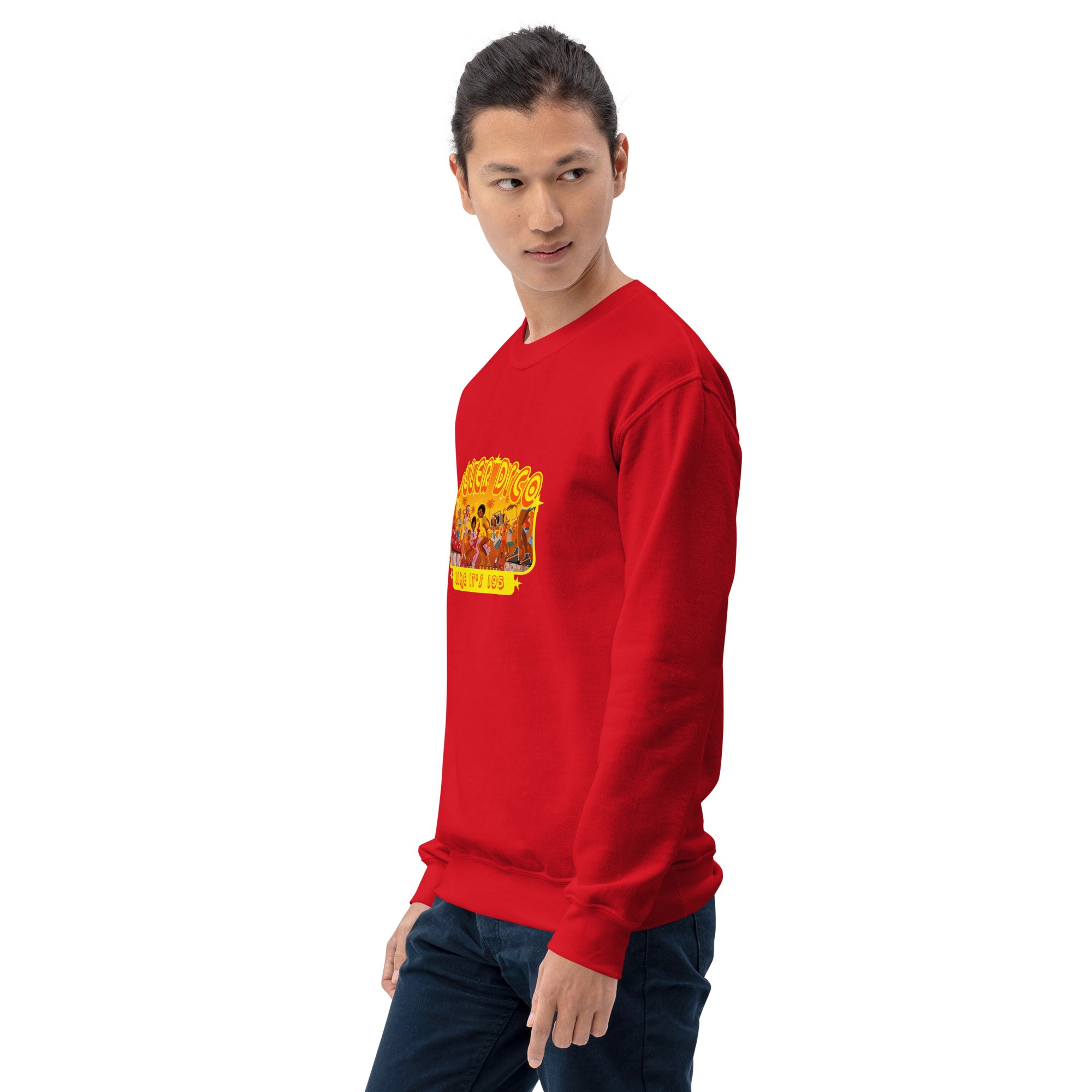 Sweat Unisexe à Col Rond Roller Disco 1975 sur couleurs claires (face & dos)