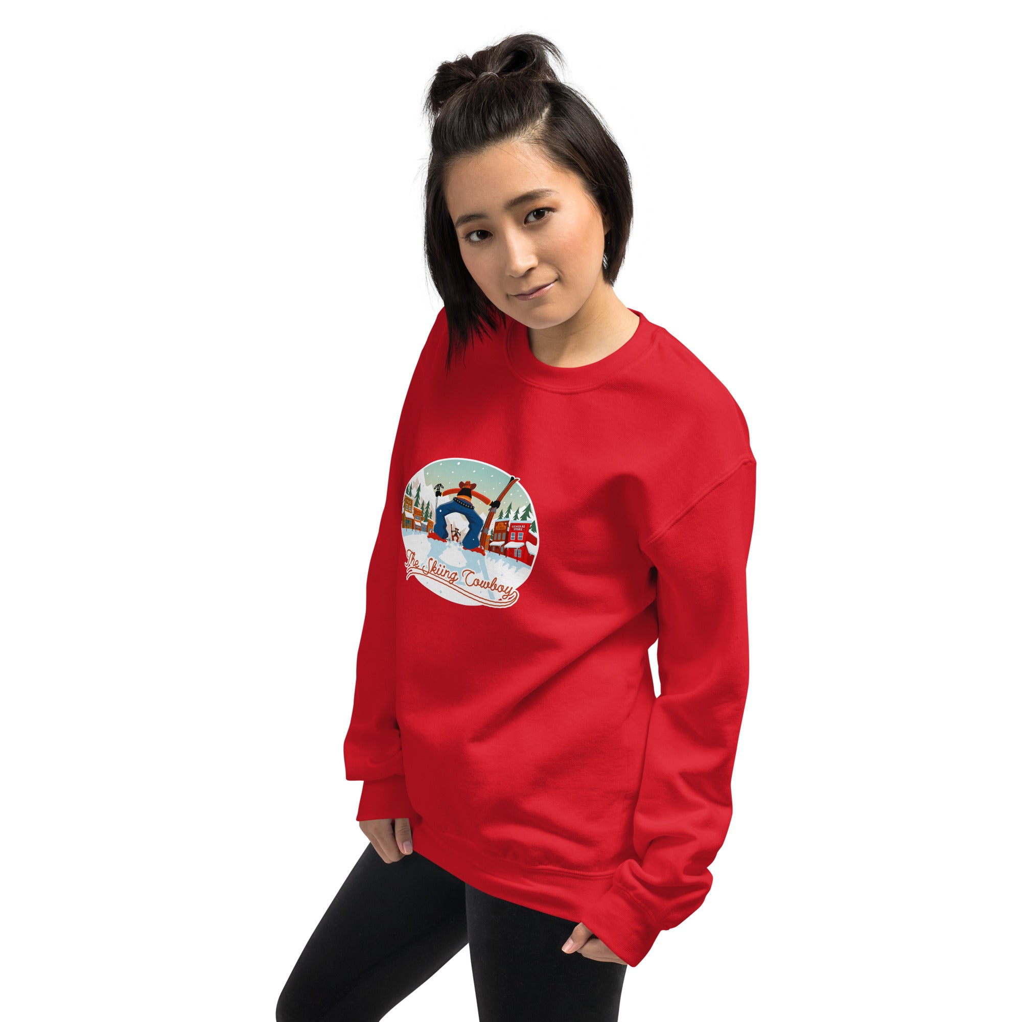 Sweat Unisexe à Col Rond Ski Fight at OK Corral sur couleurs claires (face & dos)