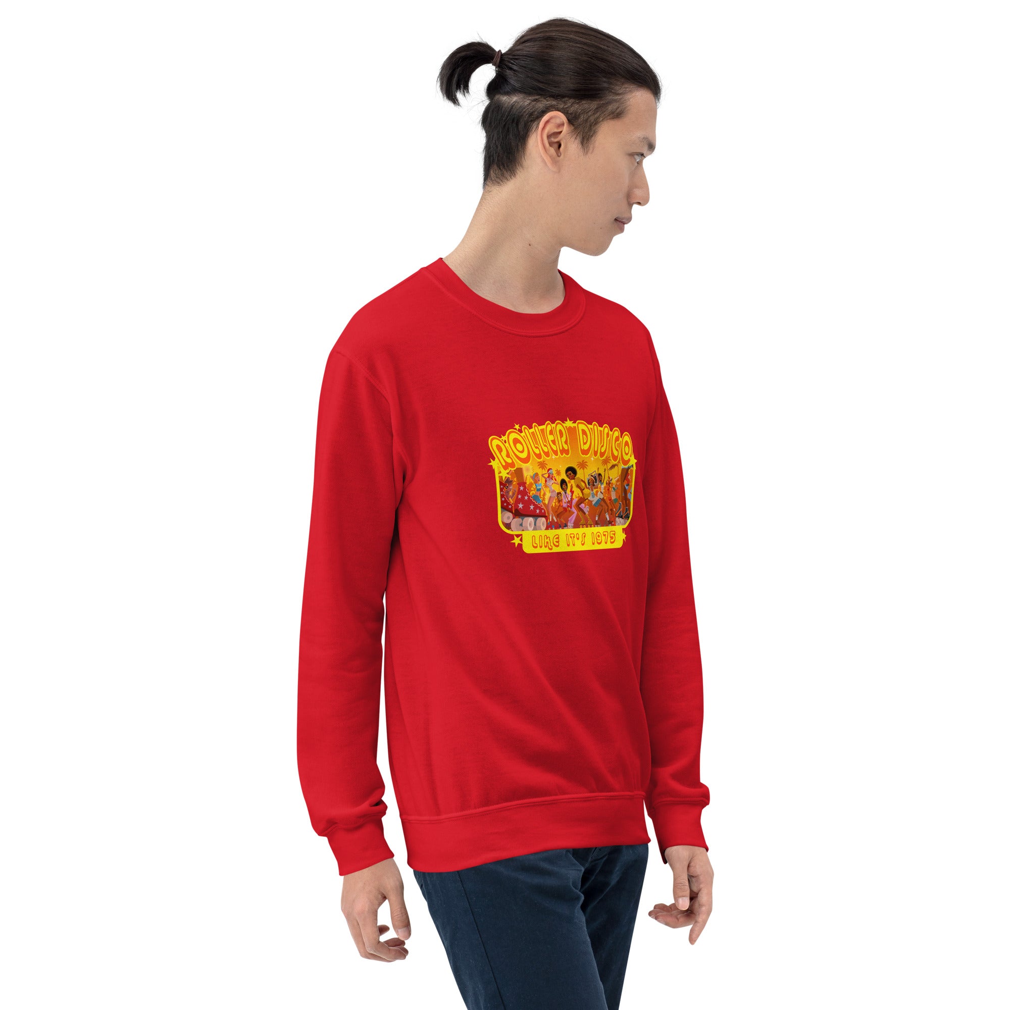 Sweat Unisexe à Col Rond Roller Disco 1975 sur couleurs claires (face & dos)