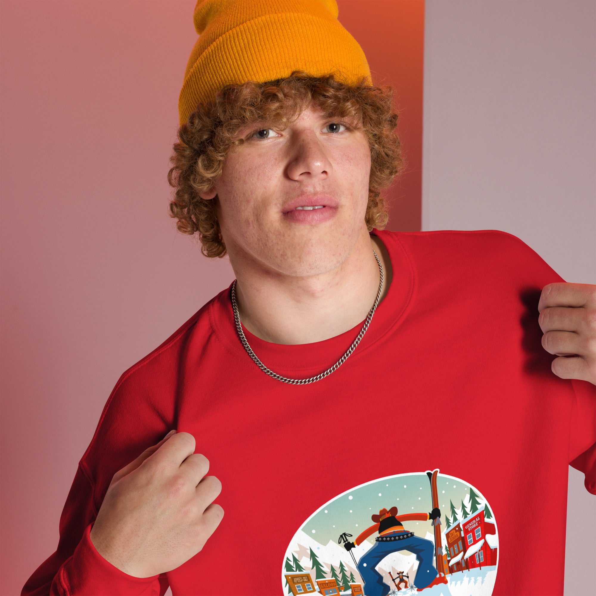 Sweat Unisexe à Col Rond Ski Fight at OK Corral sur couleurs claires (face & dos)