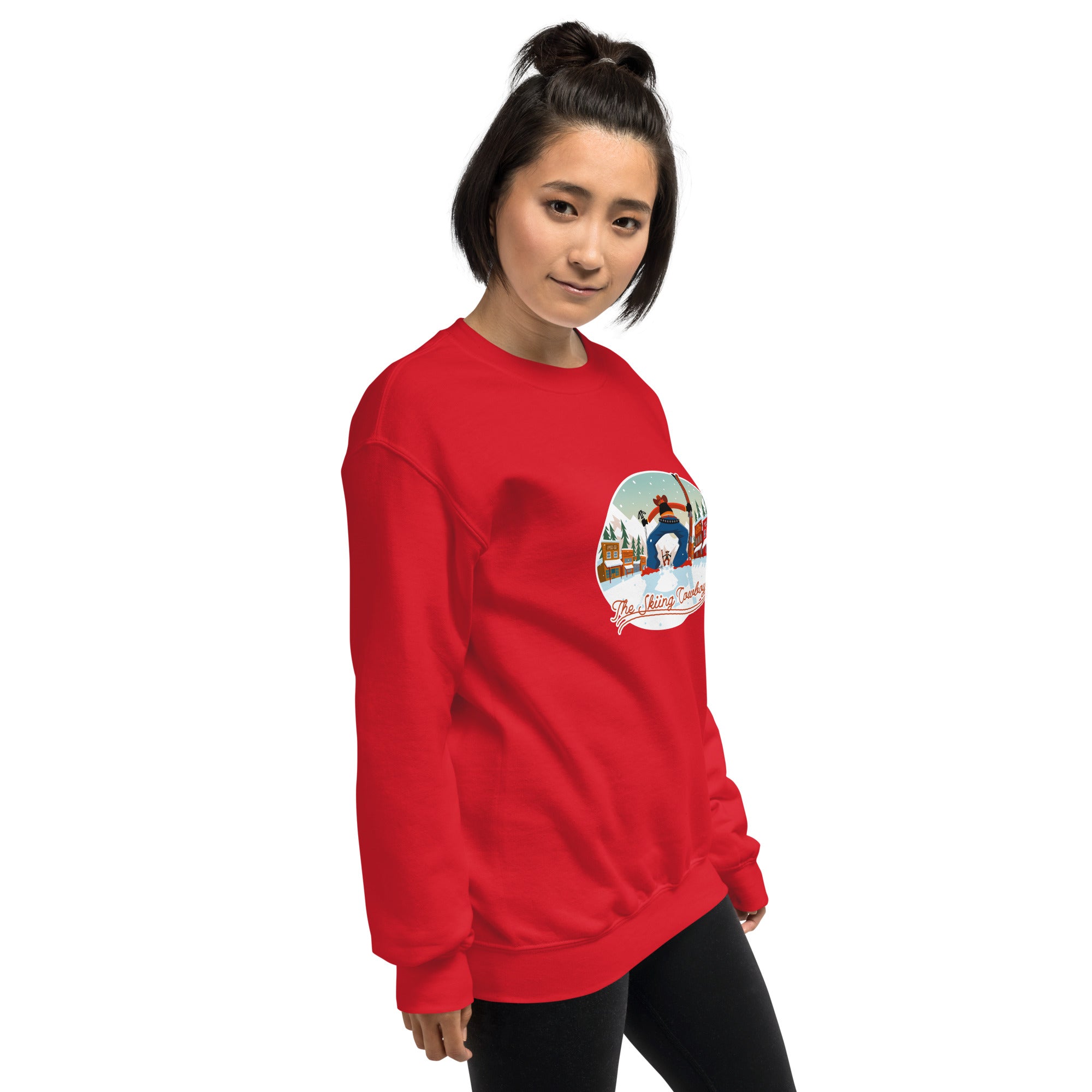 Sweat Unisexe à Col Rond Ski Fight at OK Corral sur couleurs claires (face & dos)