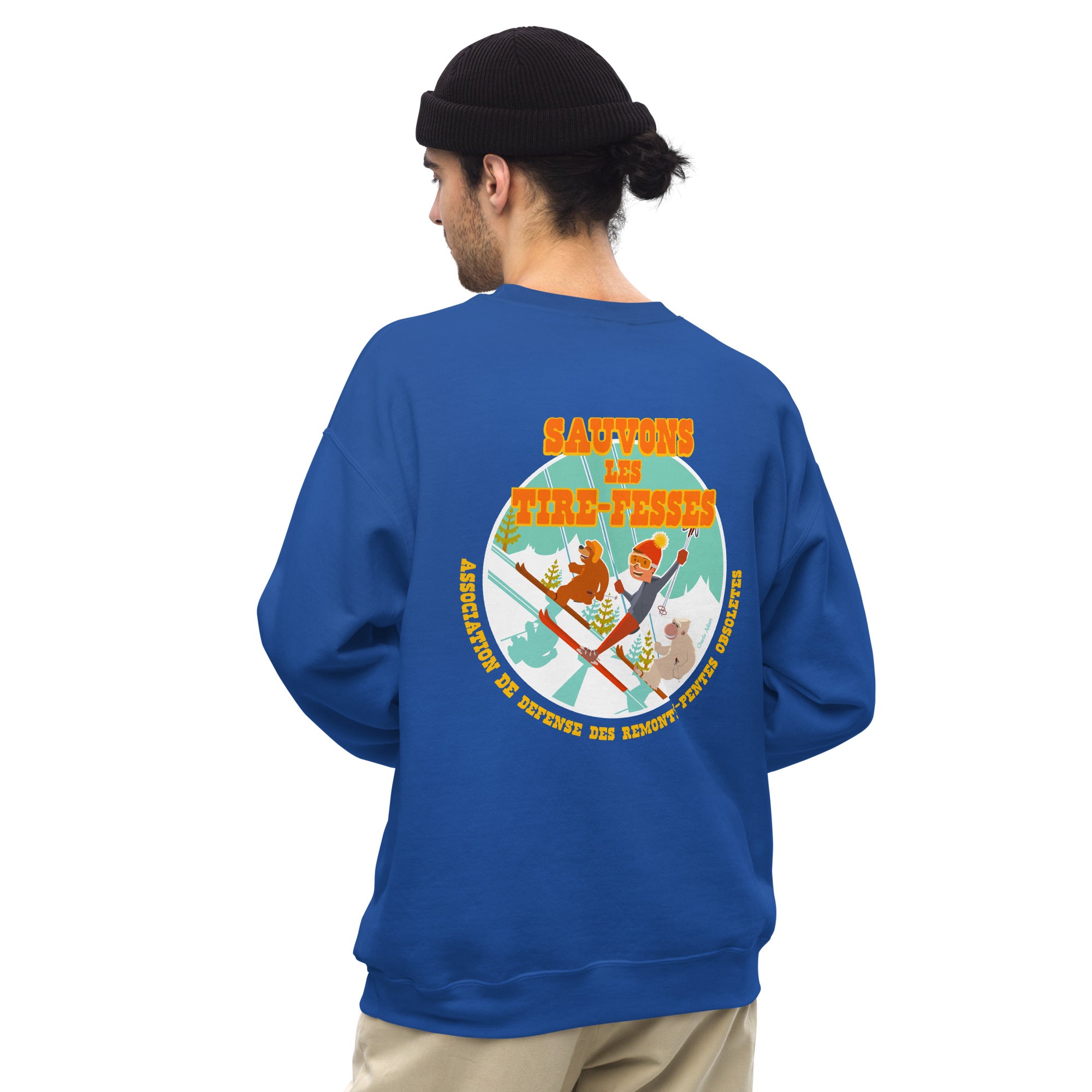 Sweat Unisexe à Col Rond Sauvons les Tires-fesses sur couleurs claires (face & dos)