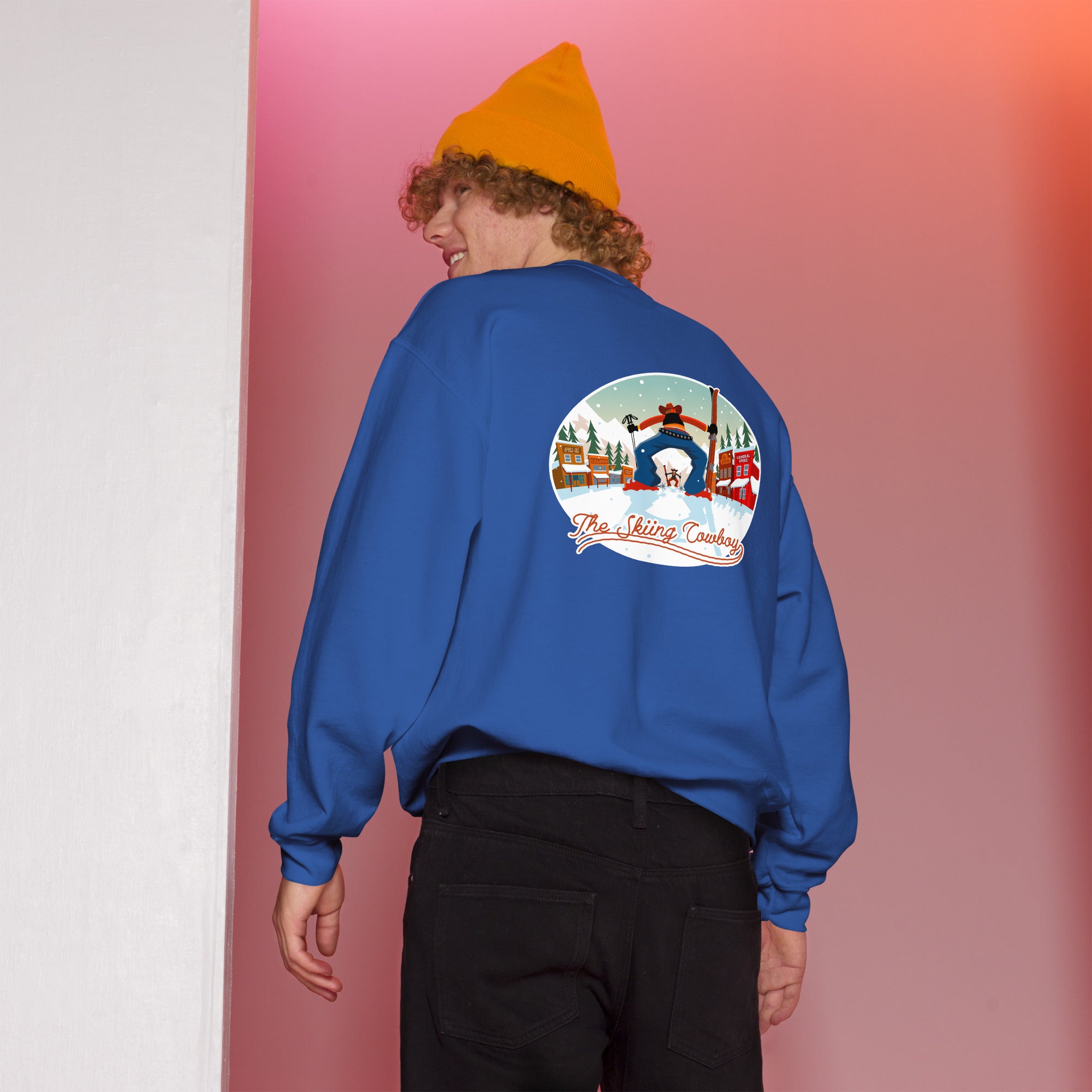 Sweat Unisexe à Col Rond Ski Fight at OK Corral sur couleurs claires (face & dos)