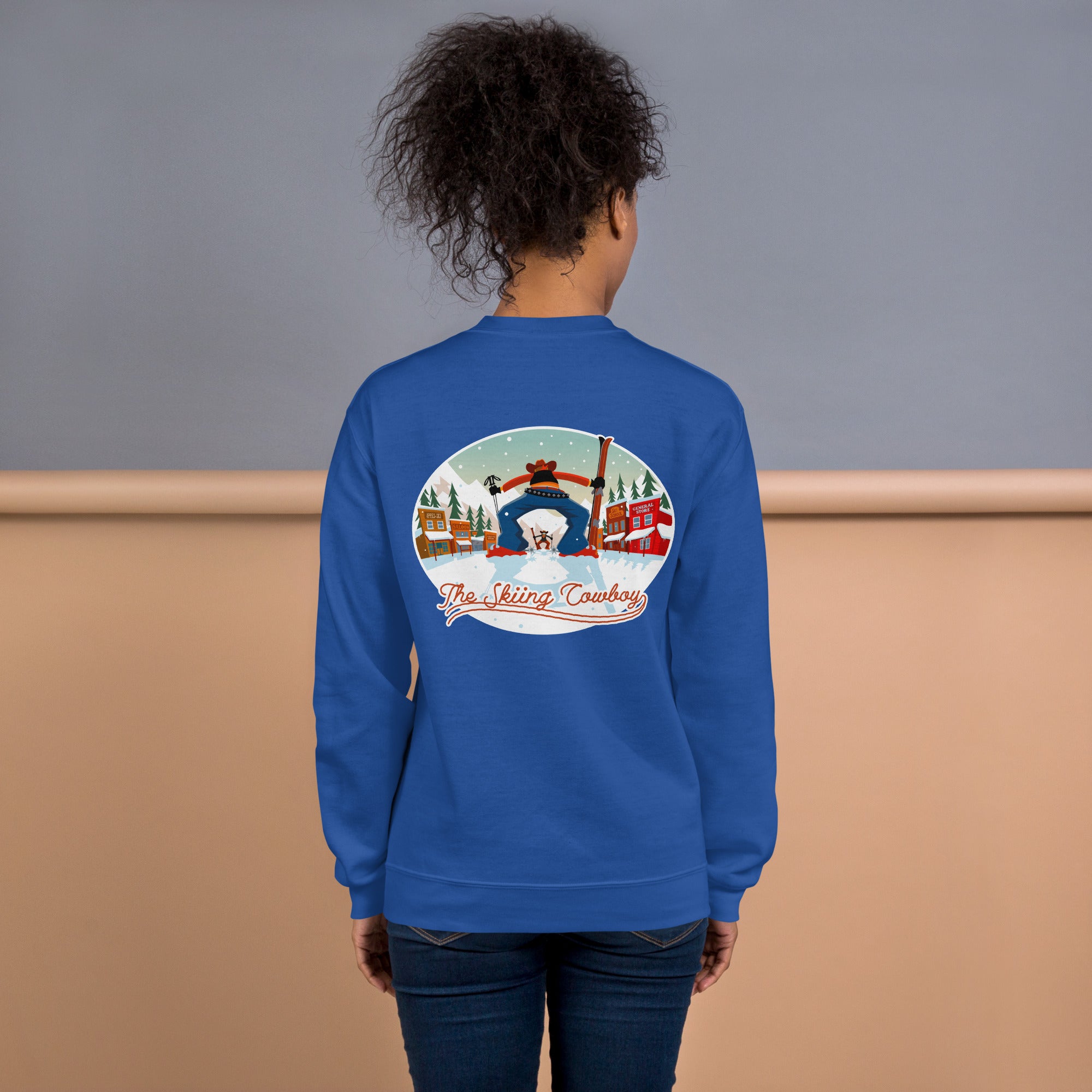 Sweat Unisexe à Col Rond Ski Fight at OK Corral sur couleurs claires (face & dos)