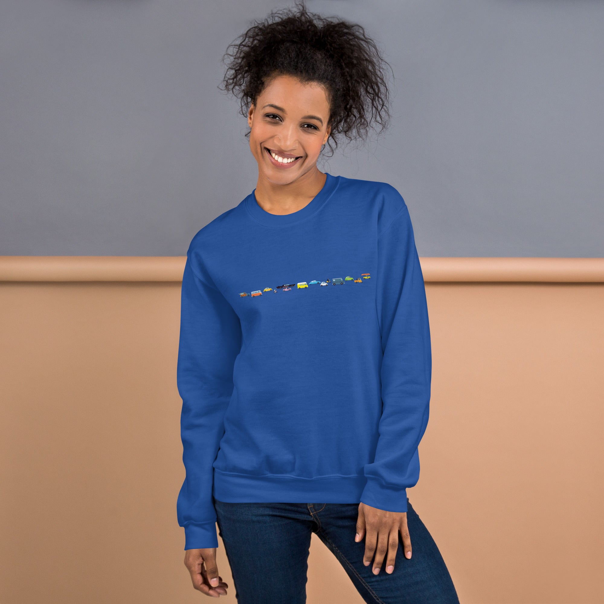 Sweat Unisexe à Col Rond Vintage Cars Traffic Jam sur couleurs claires