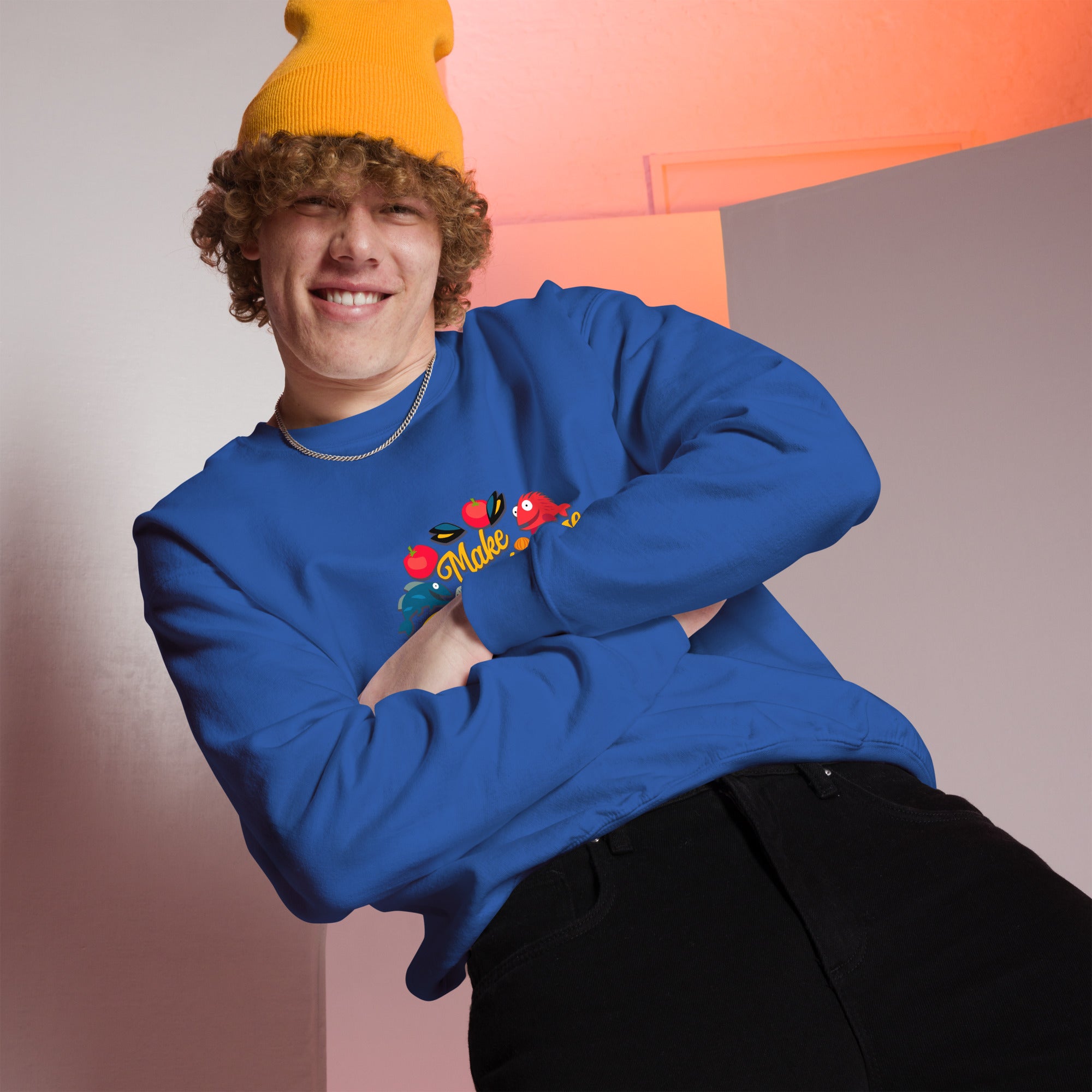 Sweat Unisexe à Col Rond Make Bouillabaisse Not War sur couleurs claires