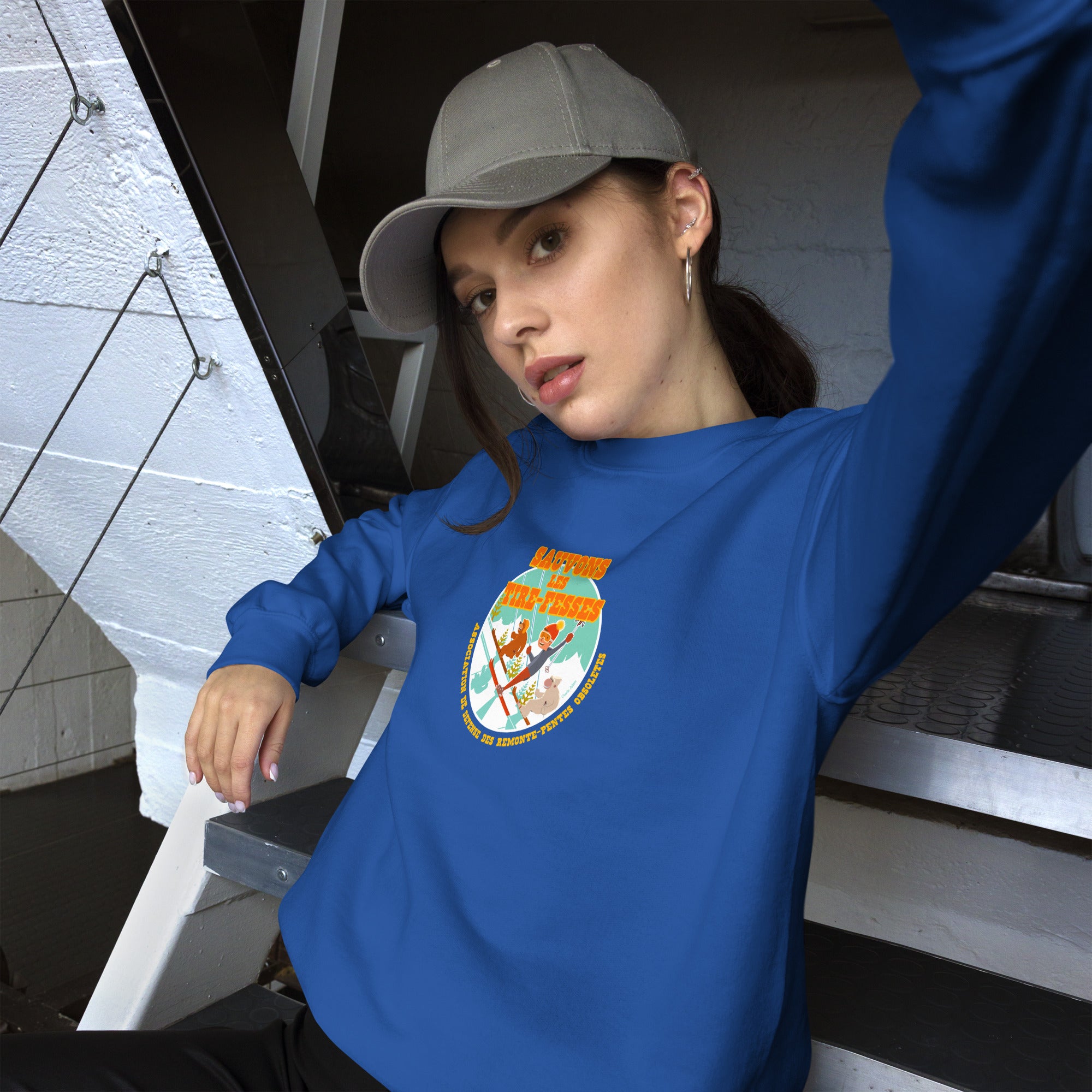 Sweat Unisexe à Col Rond Sauvons les Tires-fesses sur couleurs claires (face & dos)