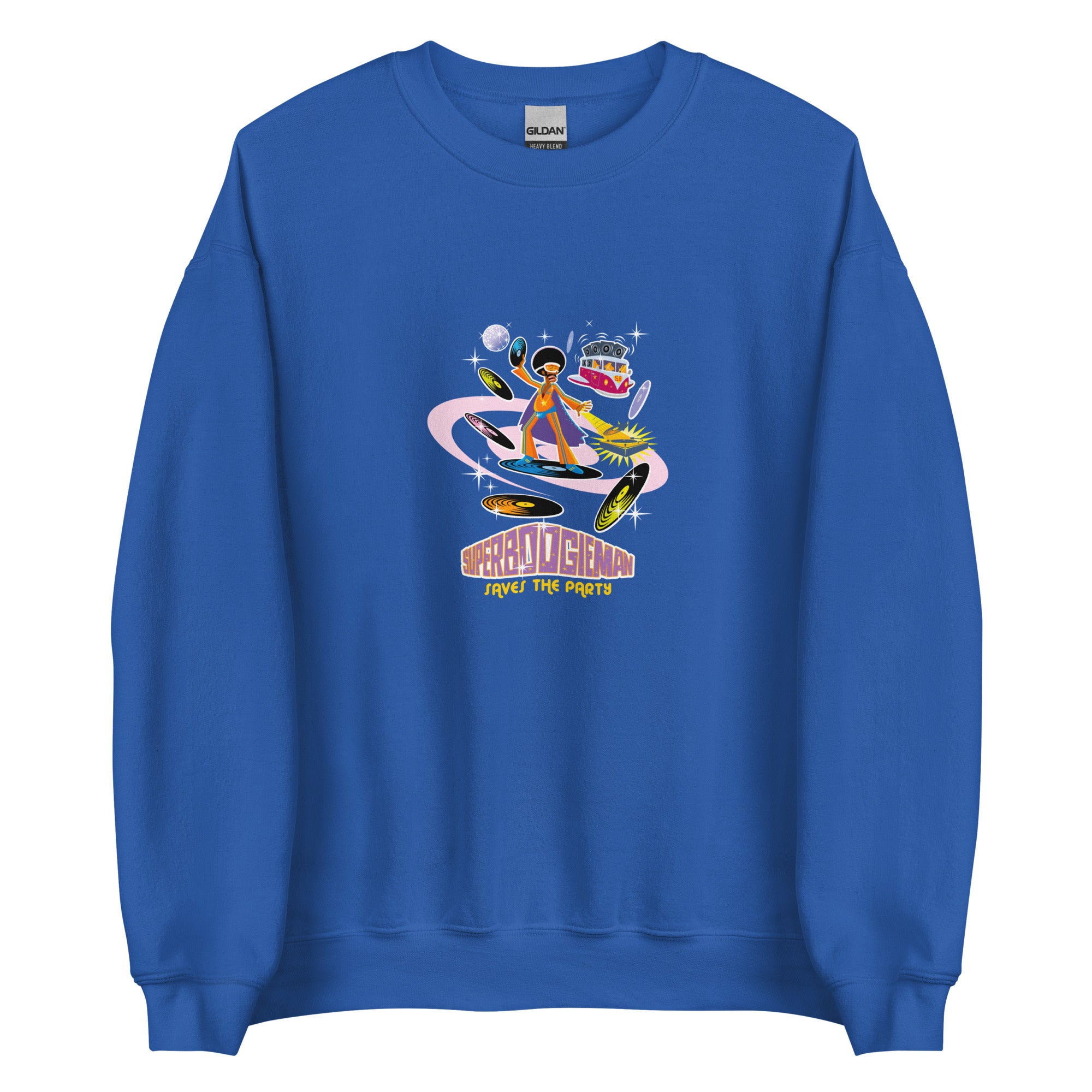 Sweat Unisexe à Col Rond Superboogieman sur couleurs claires (face & dos)