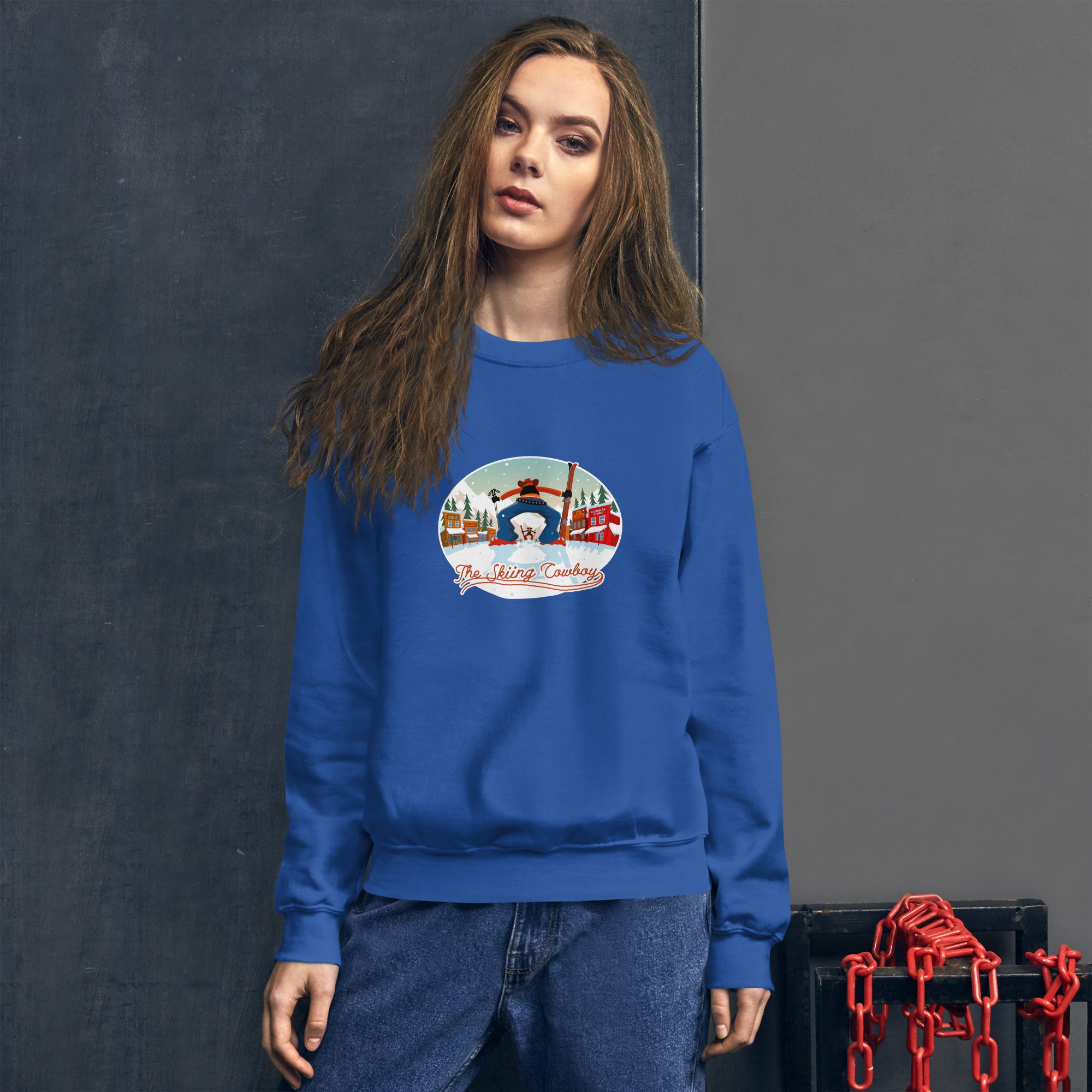 Sweat Unisexe à Col Rond Ski Fight at OK Corral sur couleurs claires (face & dos)